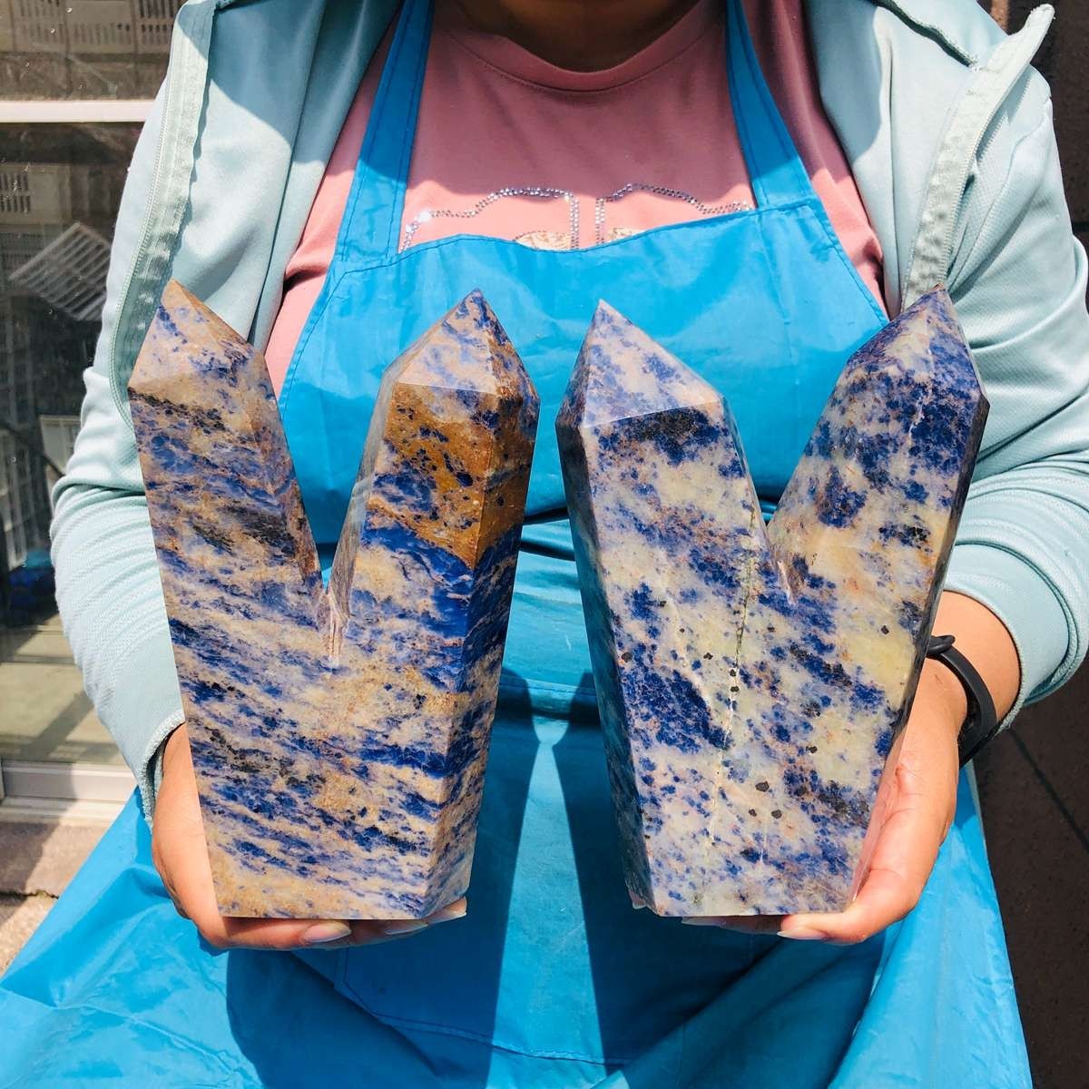 2 pieces 7.59LB Natural Blue Vein Stone Crystal Multi Pointed Pillar Heals 2236 2 pieces 7.59LB Natural Blue Vein Stone Crystal Multi Pointed Pillar Heals 2236