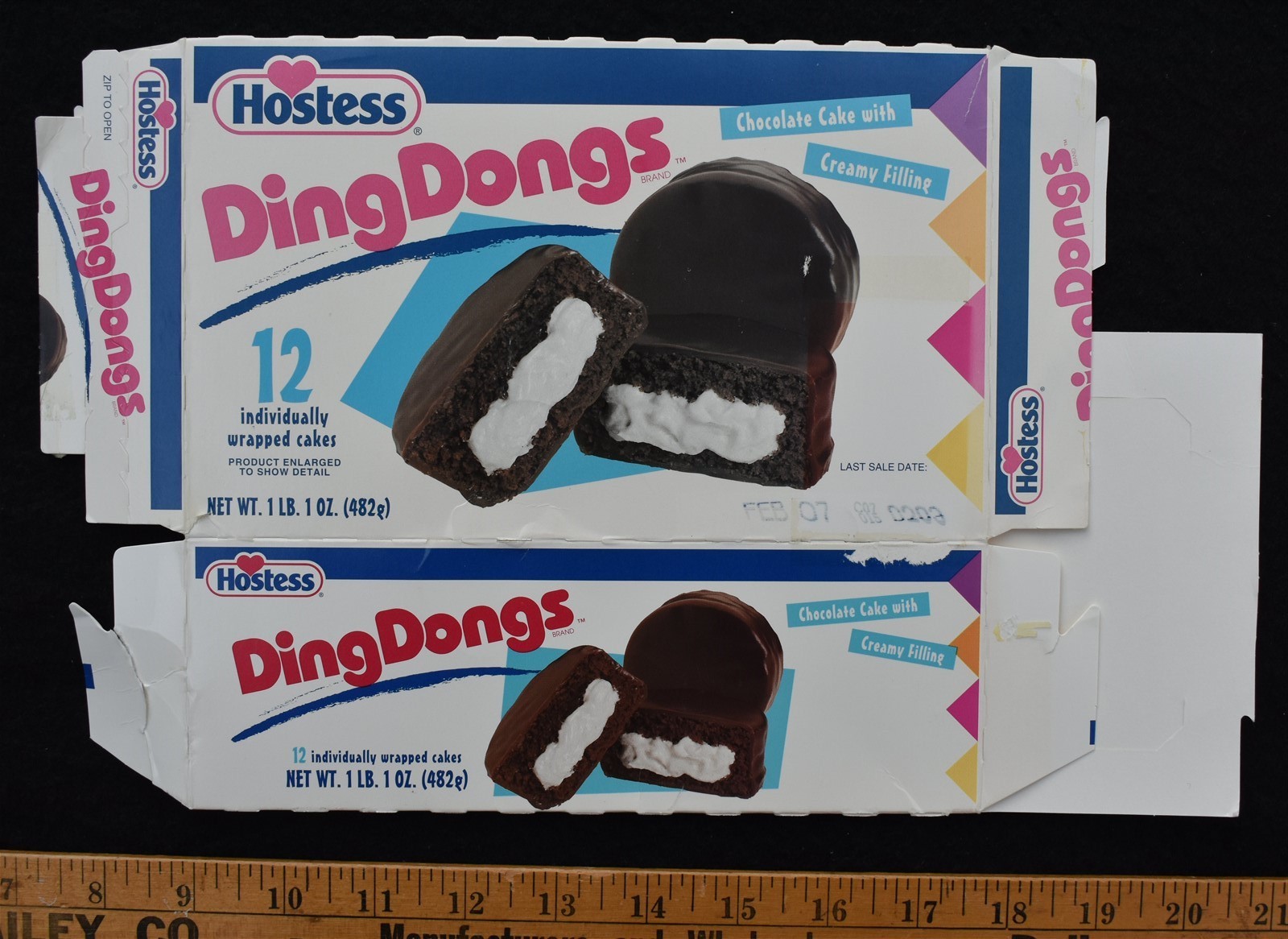 [ 1997 Hostess DING DONGS Snack Cakes Box - Vintage 1990s Food Packaging ]