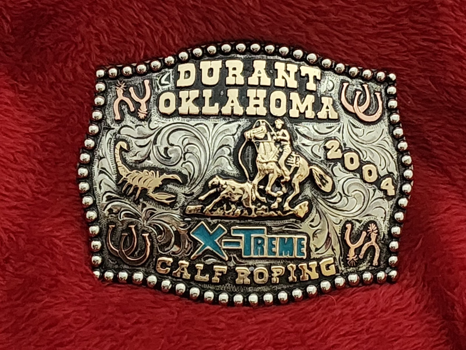 X~Treme Calf Roping Rodeo Champion Trophy Buckle☆Durant Oklahoma☆2004☆185 X~Treme Calf Roping Rodeo Champion Trophy Buckle☆Durant Oklahoma☆2004☆185