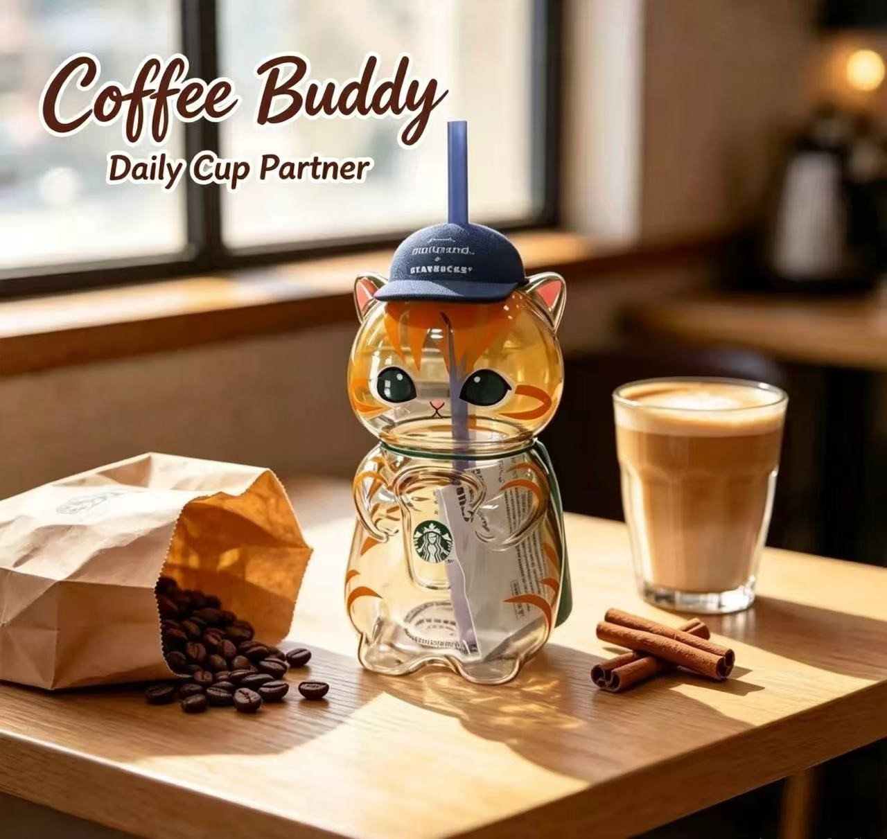 LUXURY NEW 2026 Starbucks Singapore x Mofusand Collection Cat Shaped Glass Cup LUXURY NEW 2026 Starbucks Singapore x Mofusand Collection Cat Shaped Glass Cup