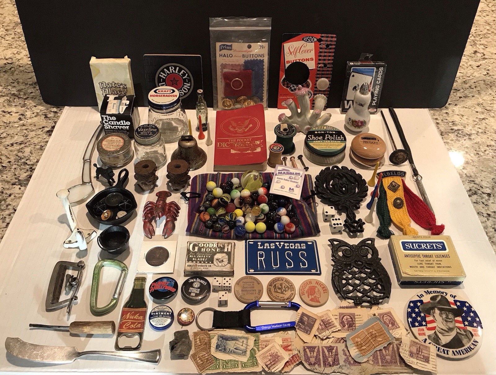 VTG Junk Drawer Lot ~ Marbles/Tins/Scout/Stamps/Dice/Pins/Cast Iron ~ 200+ Items VTG Junk Drawer Lot ~ Marbles/Tins/Scout/Stamps/Dice/Pins/Cast Iron ~ 200+ Items