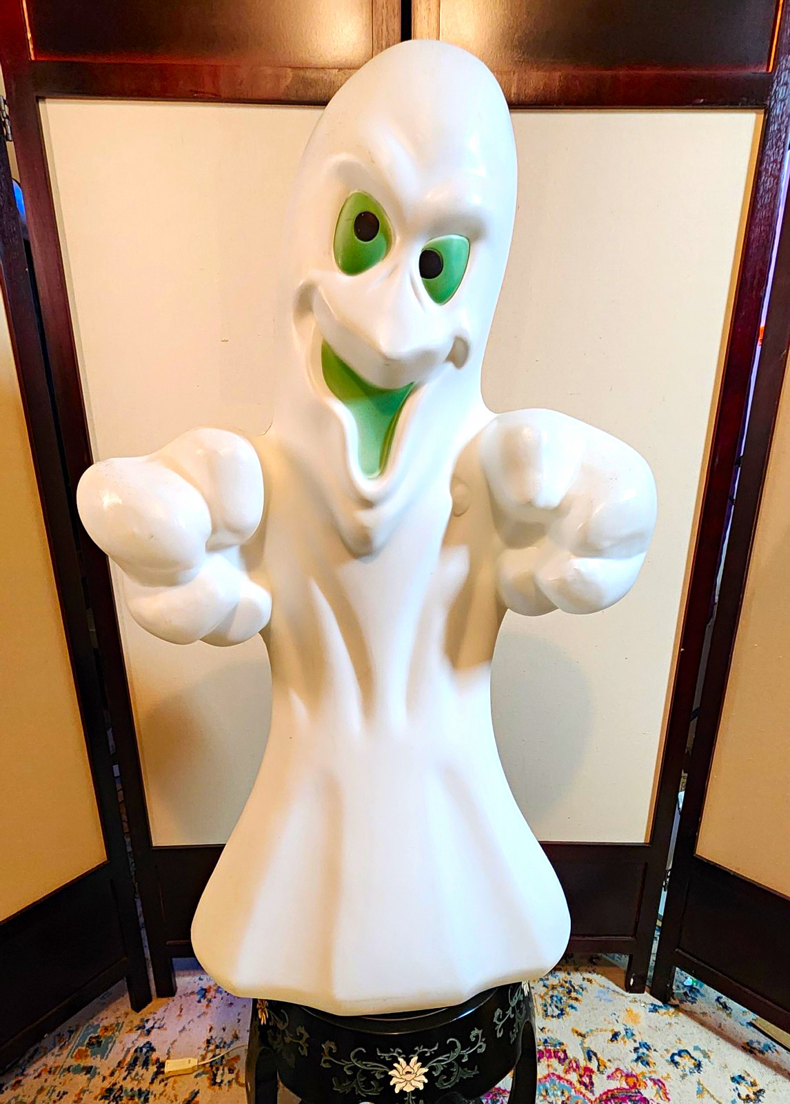 Vintage Halloween Ghost Blow Mold 36" Light Up Decoration Green Eyes Large