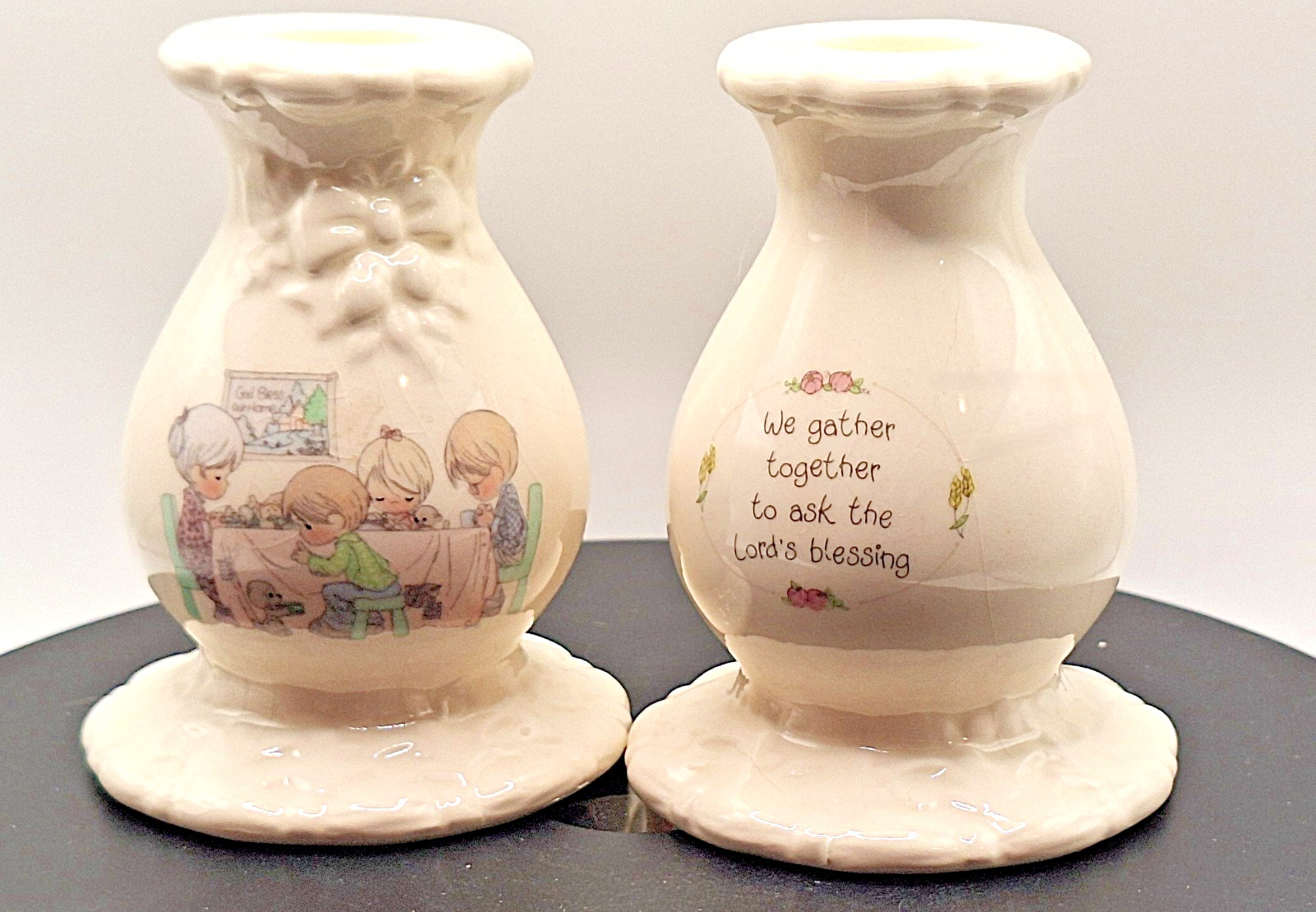 Vintage Pair of Precious Moments Porcelain Candle Holders 4" Vintage Pair of Precious Moments Porcelain Candle Holders 4"