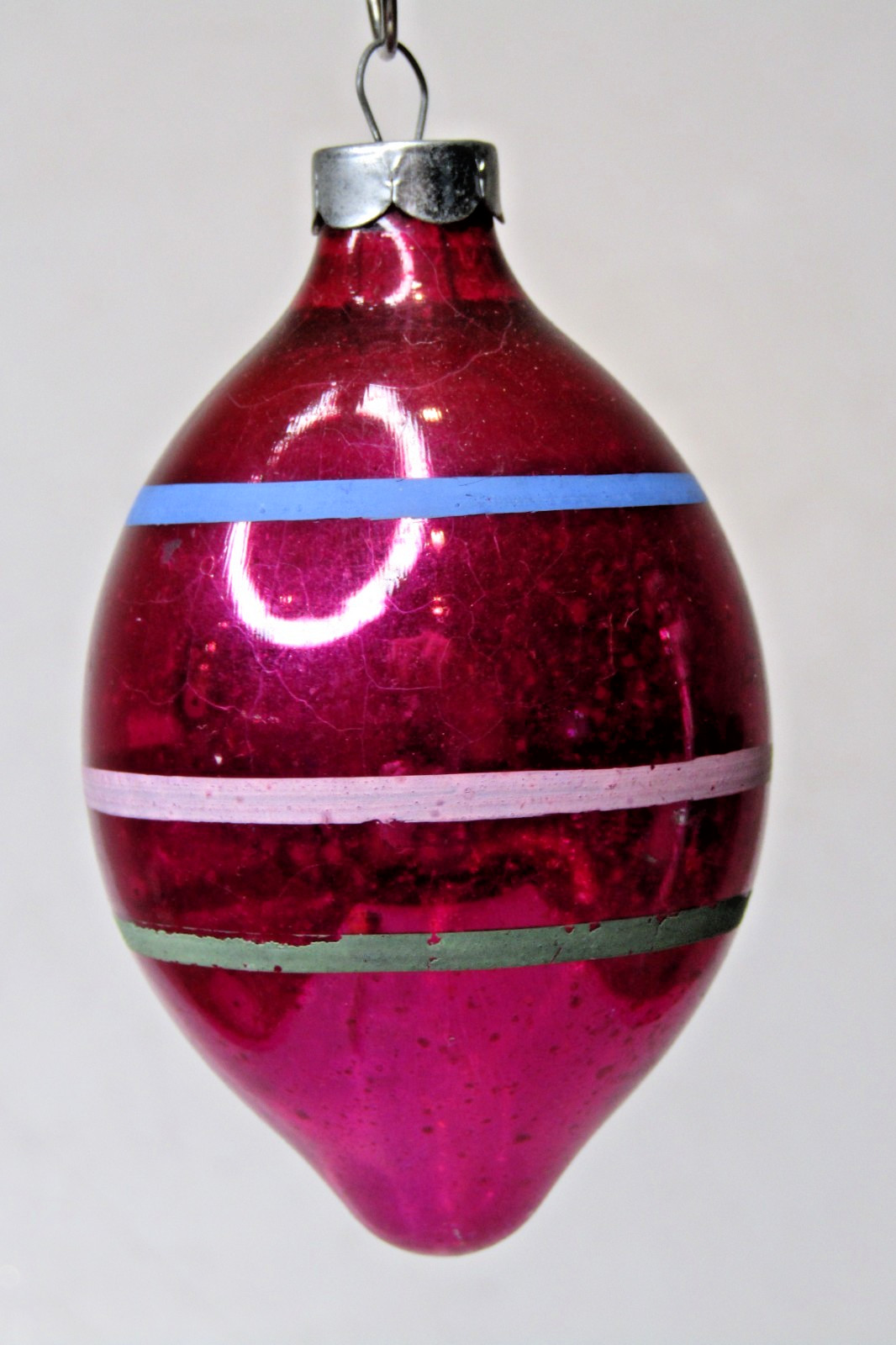 Vintage pre WWII Glass Striped Large DROP Christmas Ornament Corning Hot Pink Vintage pre WWII Glass Striped Large DROP Christmas Ornament Corning Hot Pink