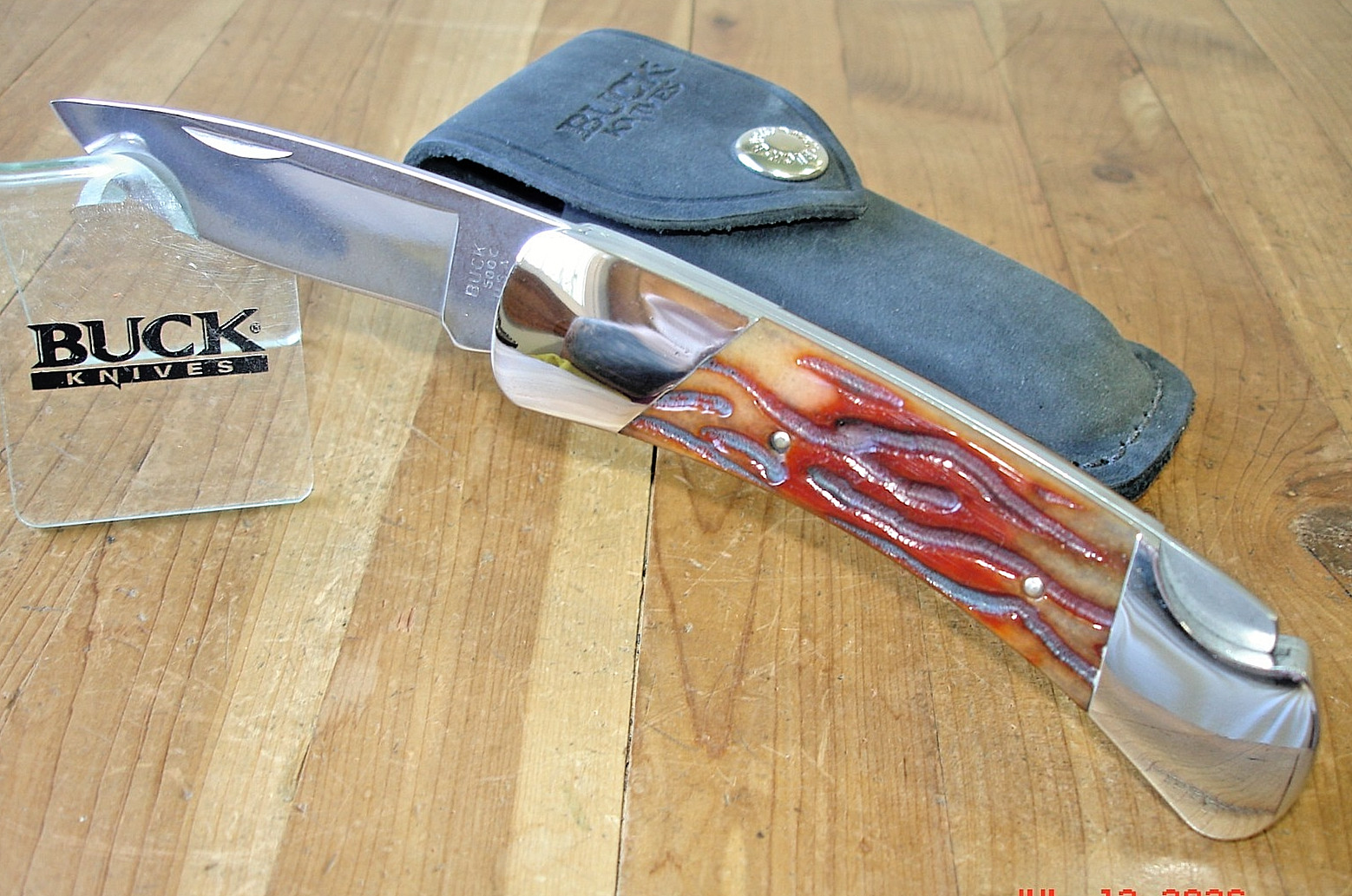 1995 BUCK KNIFE 500 DUKE WORM JIGGED RED CAMEL BONE HANDLE 420HC BLADE + SHEATH 1995 BUCK KNIFE 500 DUKE WORM JIGGED RED CAMEL BONE HANDLE 420HC BLADE + SHEATH