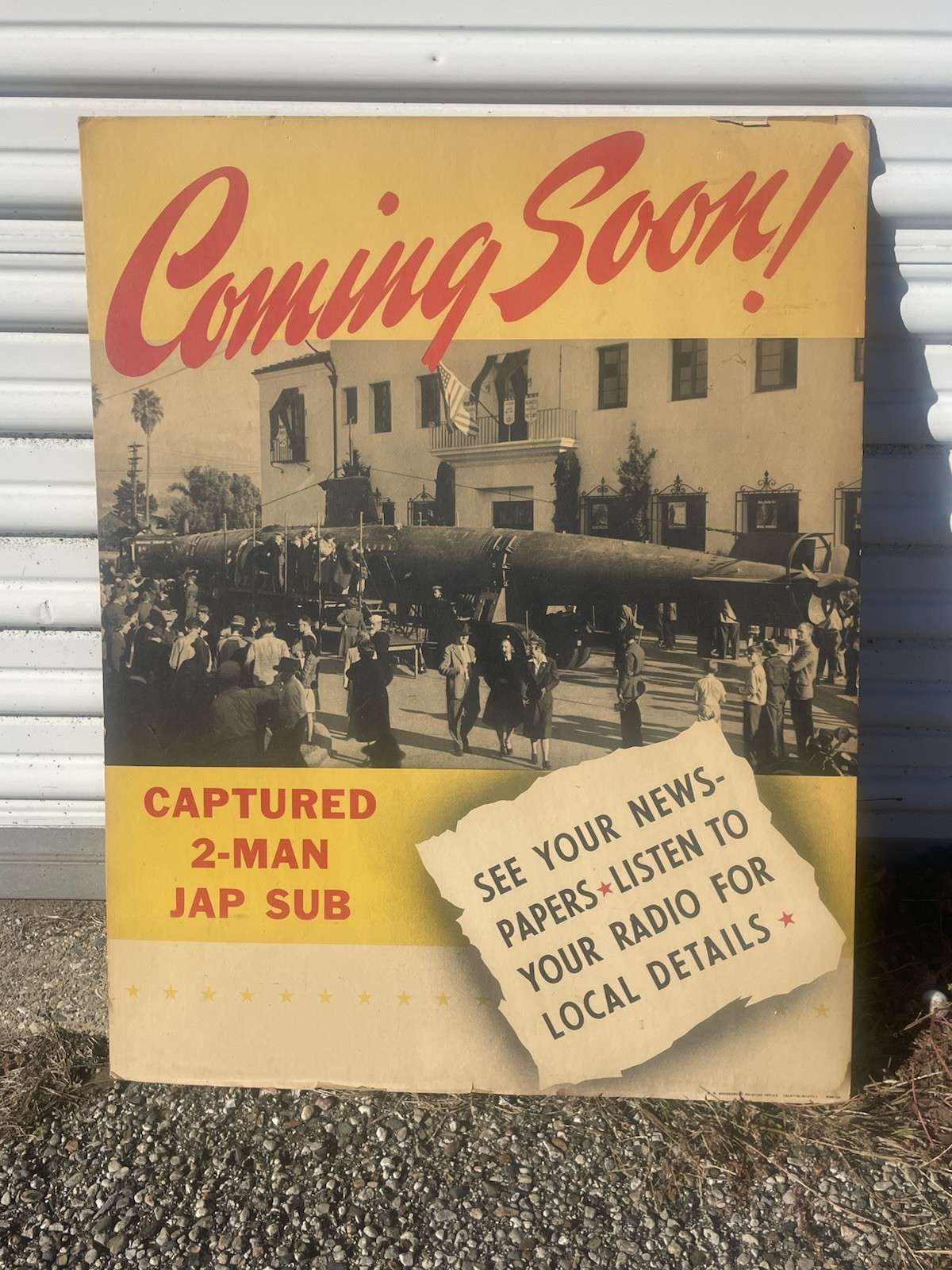 Original WWII Exhibition Poster Coming Soon Captured 2-man Sub Linen