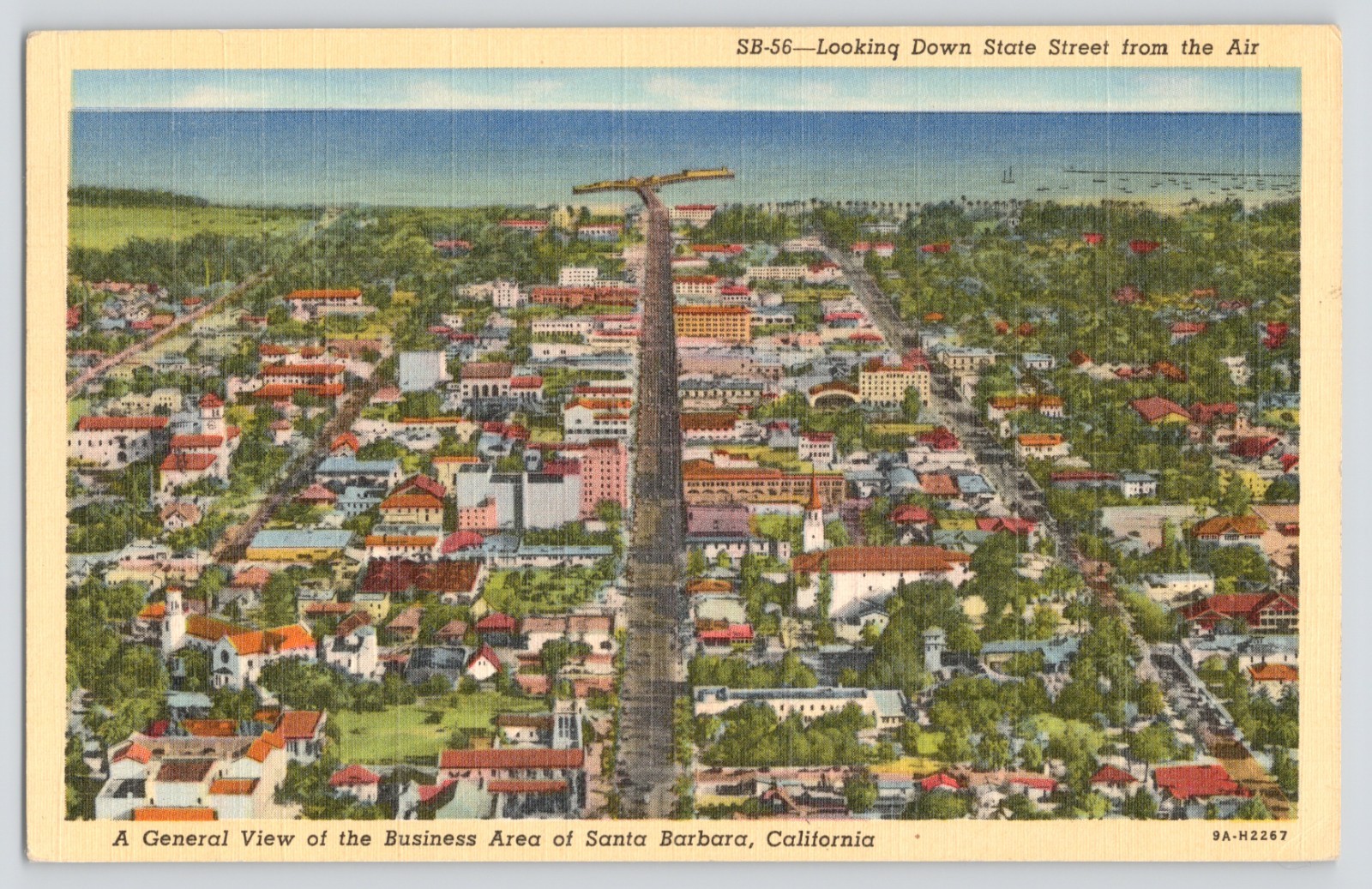 Santa Barbara California State Street Aerial View Linen Vintage Postcard Santa Barbara California State Street Aerial View Linen Vintage Postcard