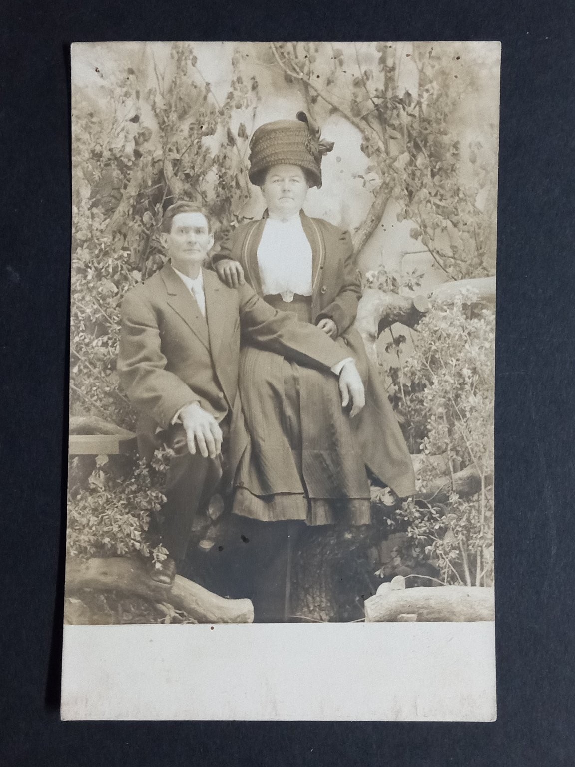 Vintage RPPC Couple Portrait Woman Hat Man Suit Early 1900s Real Photo Postcard