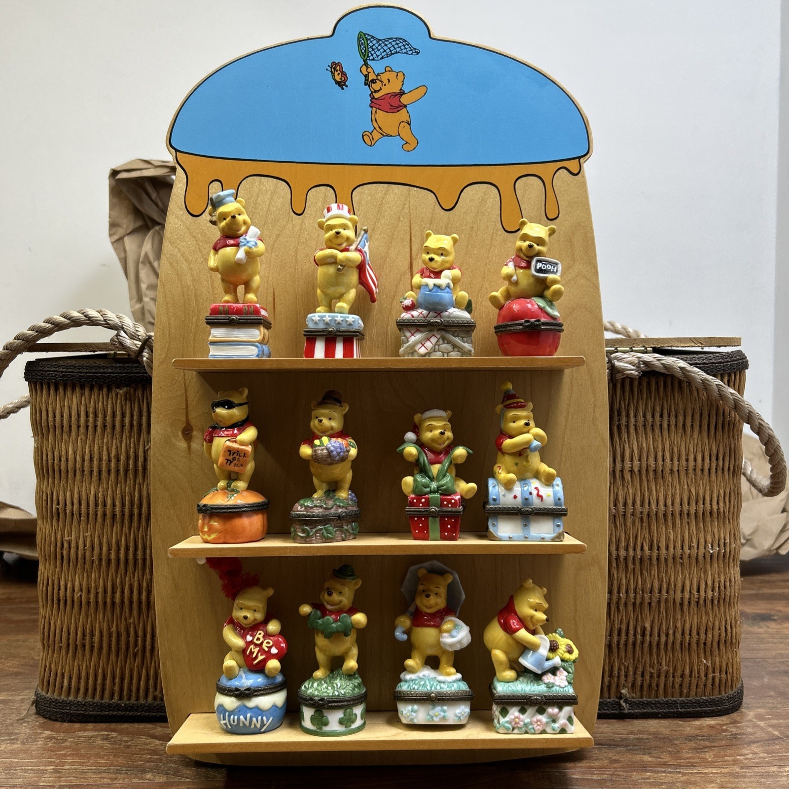 Disney Winnie The Pooh Porcelain Hinged Trinket Box 12 Months Display Shelf ***