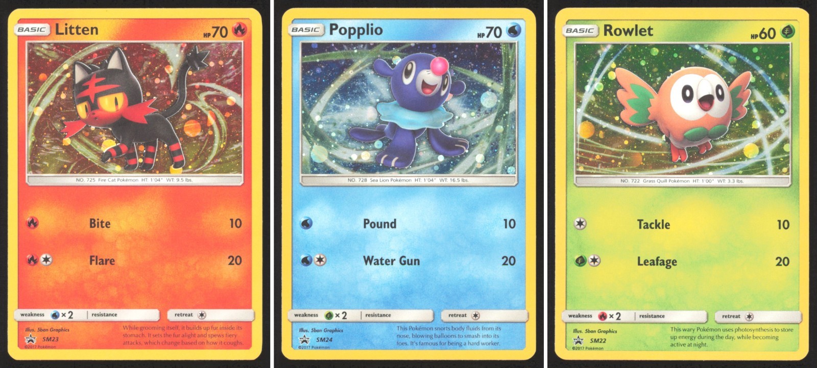 Rowlet SM22 Litten SM23 Popplio SM24 - Black Star Cosmos Holo Pokemon Cards - NM