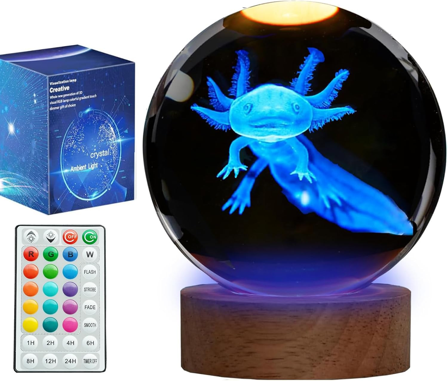 Axolotl Night Light 3D Crystal Ball Lamp 16 Color Remote Room Decor Gift Axolotl Night Light 3D Crystal Ball Lamp 16 Color Remote Room Decor Gift