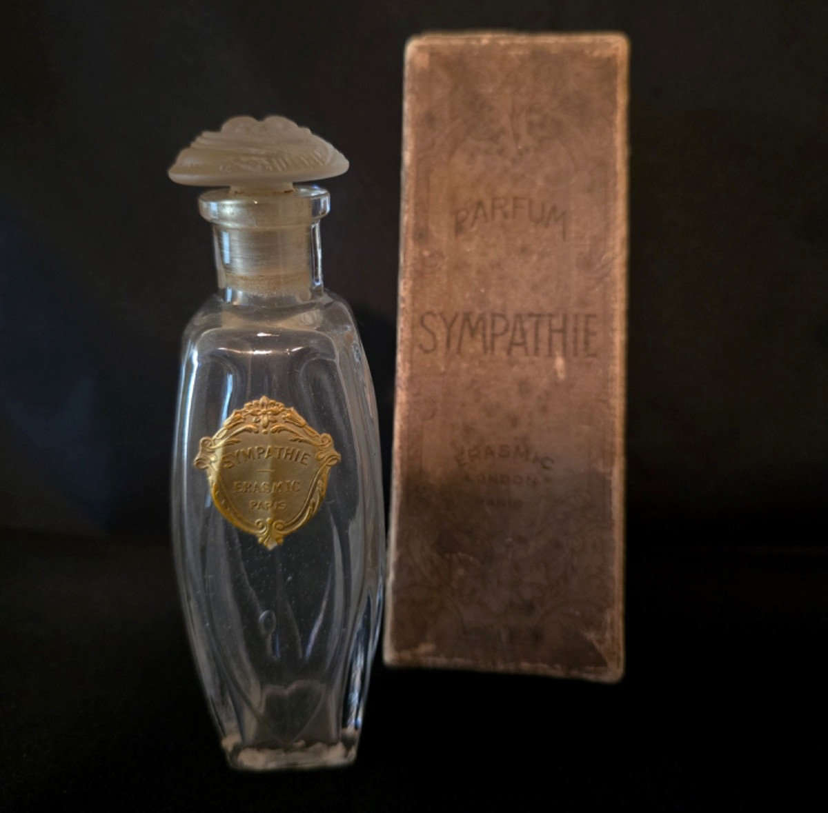 Antique Vintage Perfume Bottle Erasmic Sympathie ORIGINAL BOX 1923 RARE