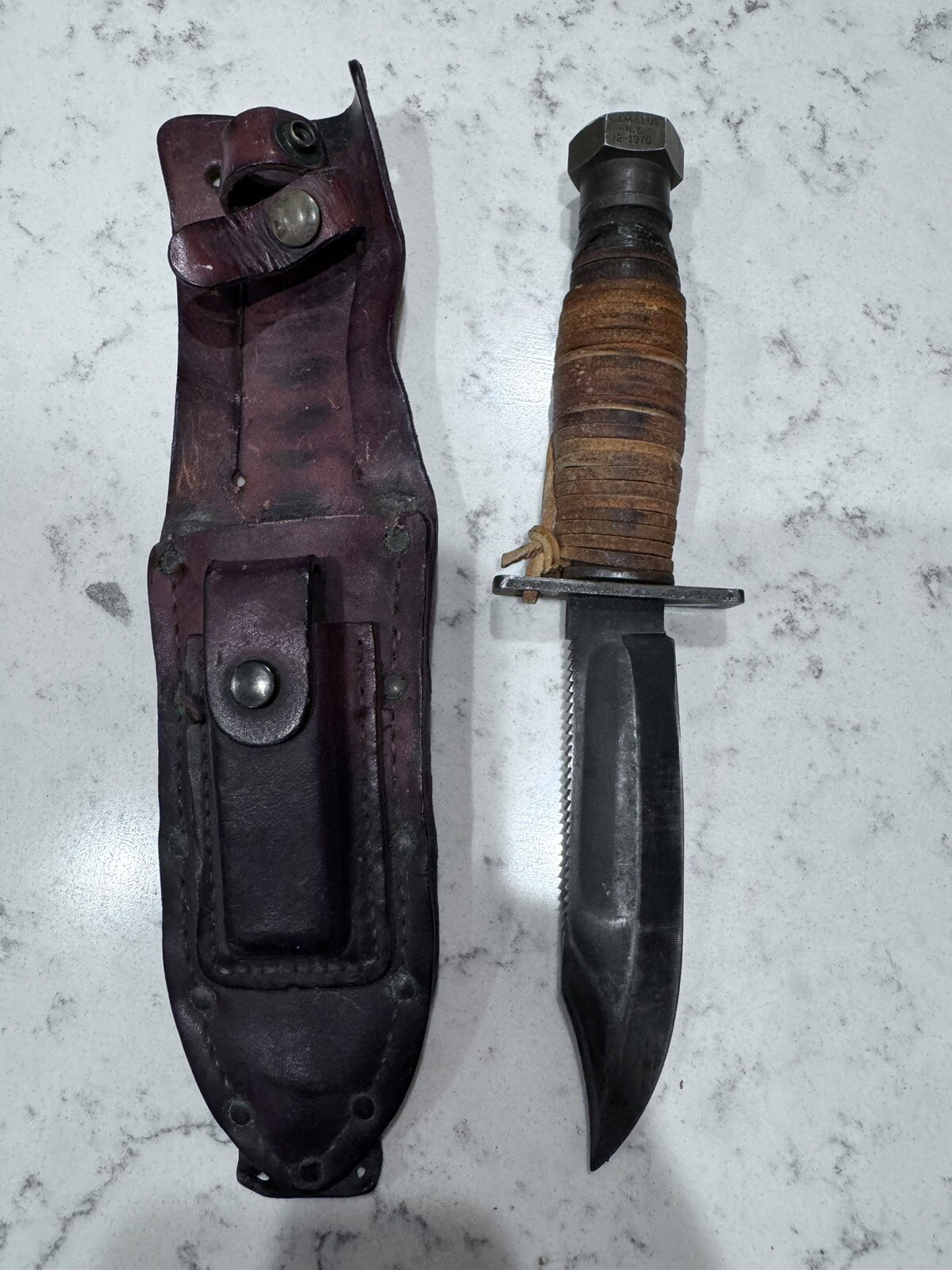 Camillus NY 2-1976 Jet Pilot Survival Knife w/Original Leather Sheath Military