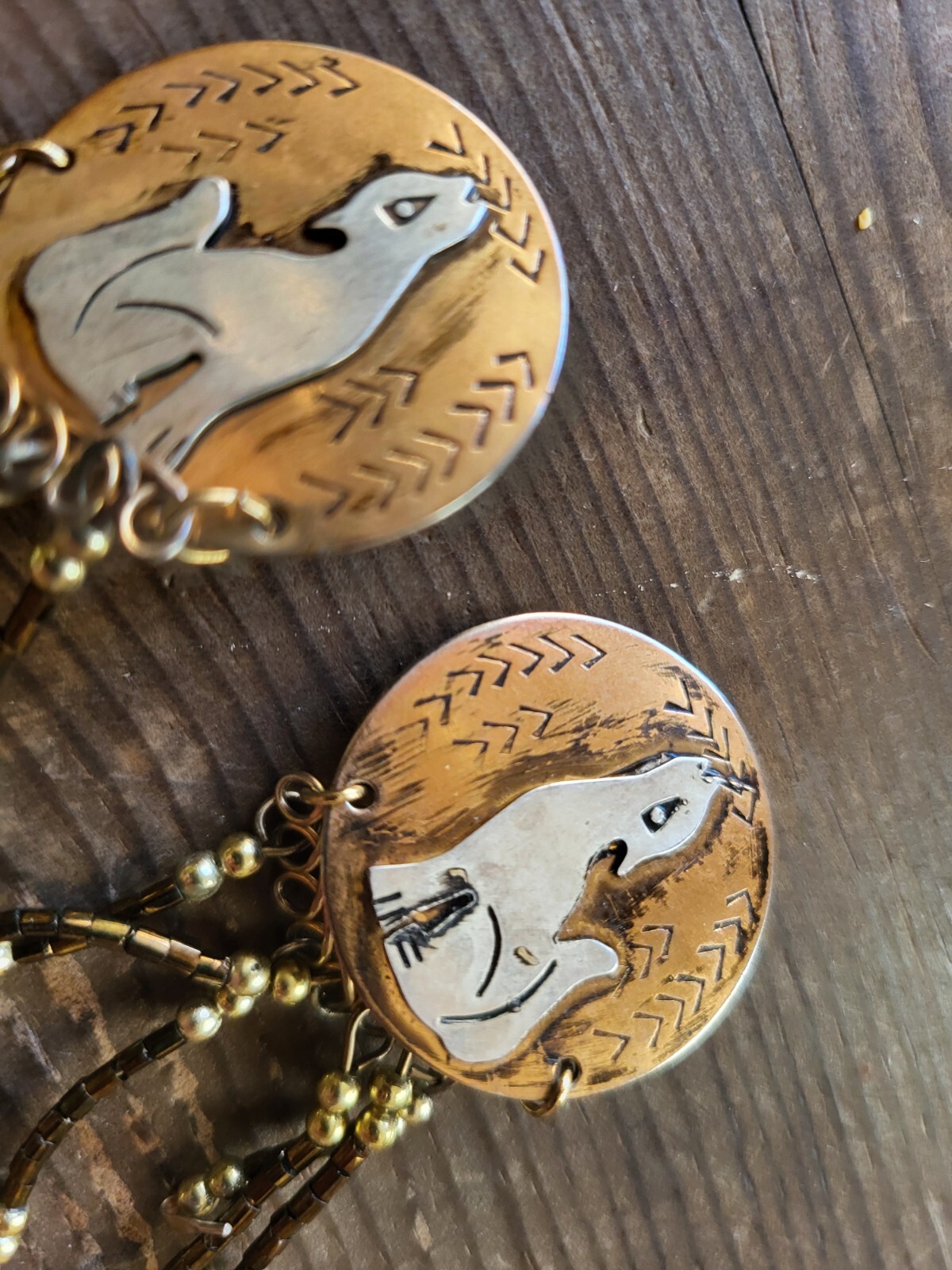 Vtg Native American/Southwest Wolf/Coyote Howling Moon Earrings Clip On Dangle z Vtg Native American/Southwest Wolf/Coyote Howling Moon Earrings Clip On Dangle z
