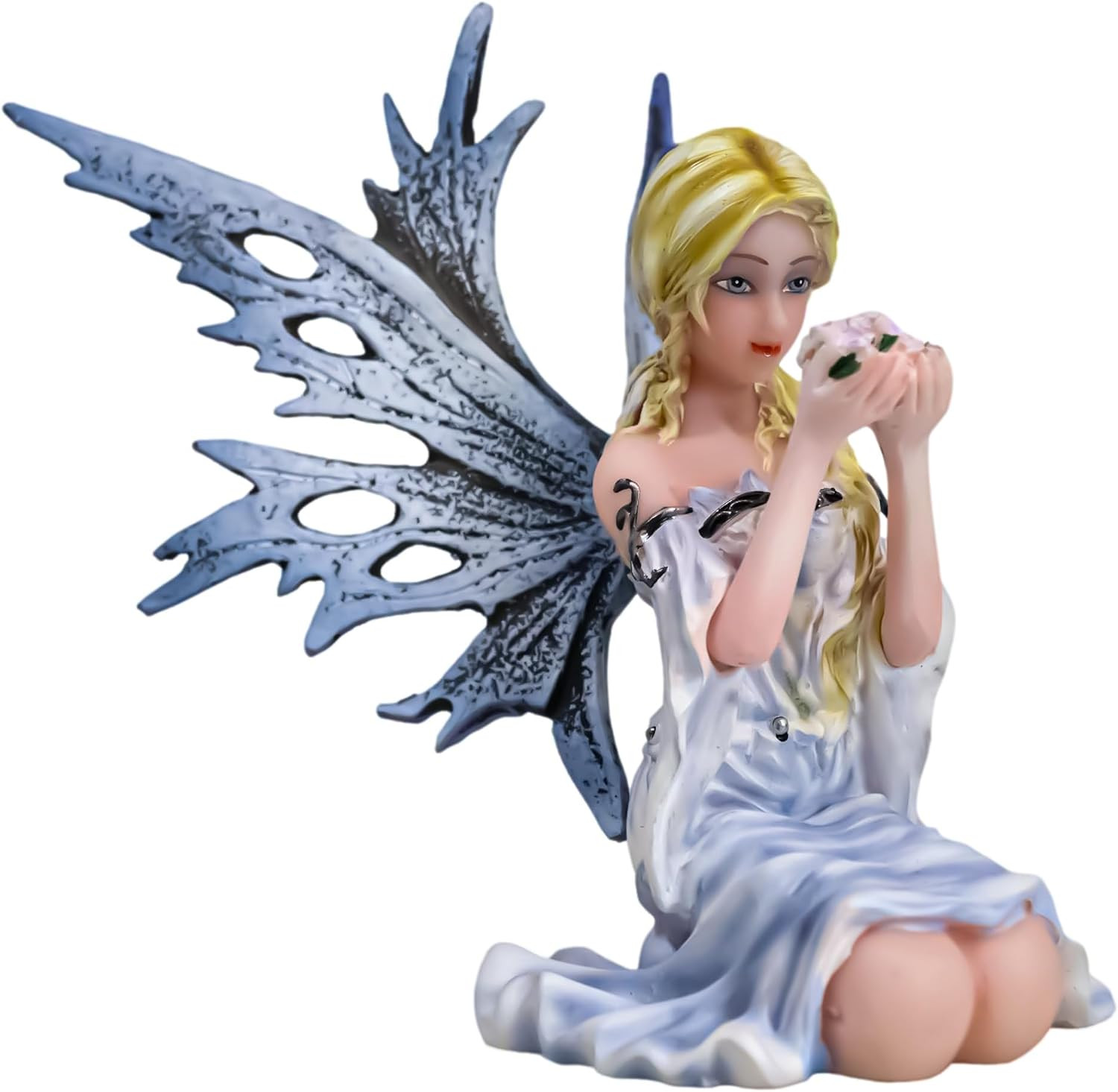 Ebros Winter Fairy with Frost Flake Wings Holding Spring Flowers Figurine Faery Ebros Winter Fairy with Frost Flake Wings Holding Spring Flowers Figurine Faery