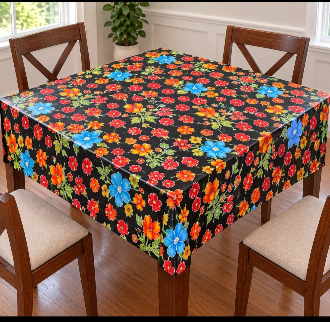 Oilcloth Brand 47x48 Floral Tablecloth Black Multicolor Square NWT Oilcloth Brand 47x48 Floral Tablecloth Black Multicolor Square NWT