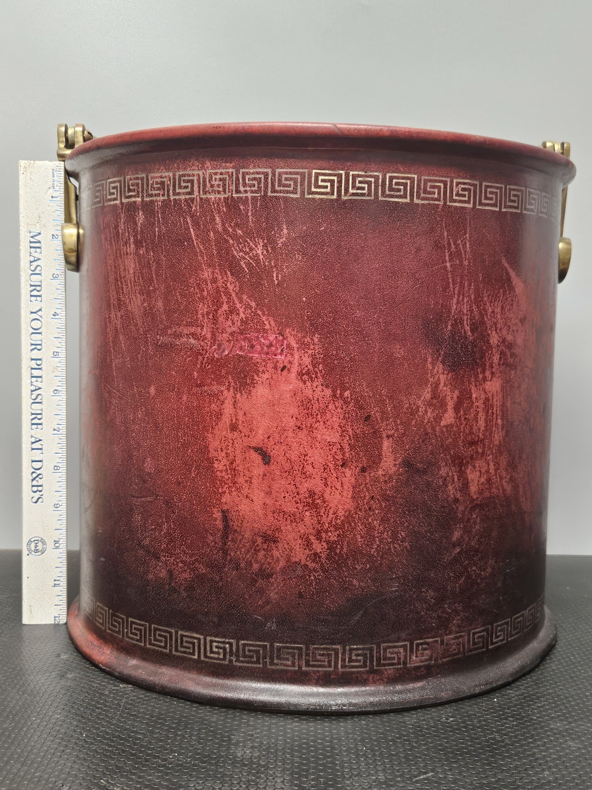 Vtg Maitland Smith Leather Wrapped Waste Basket/Fire Bucket Brass Handle Insert Vtg Maitland Smith Leather Wrapped Waste Basket/Fire Bucket Brass Handle Insert