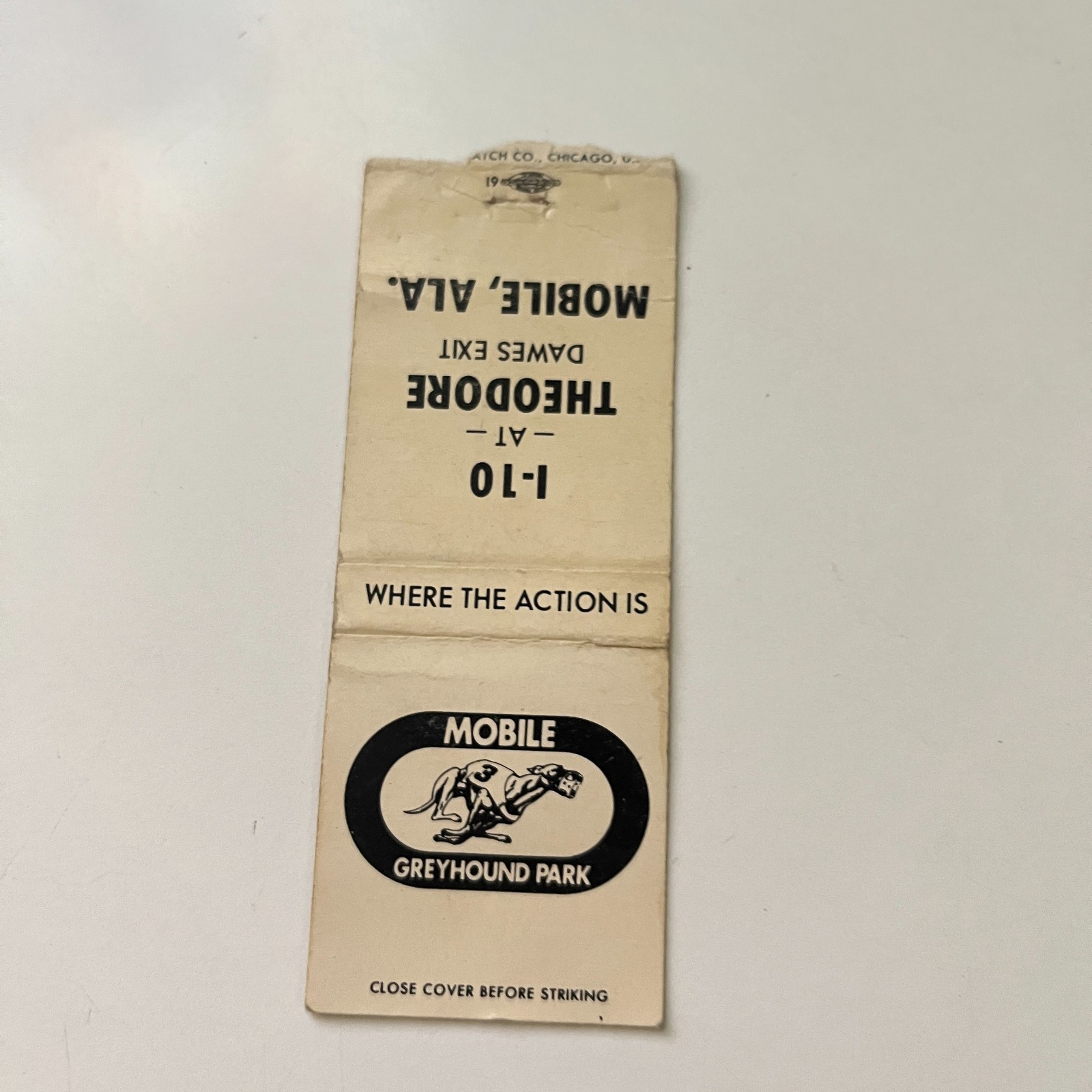 Mobile Greyhound Park Where Action Is Mobile AL Vintage Matchbook Cover TMB82-3 Mobile Greyhound Park Where Action Is Mobile AL Vintage Matchbook Cover TMB82-3