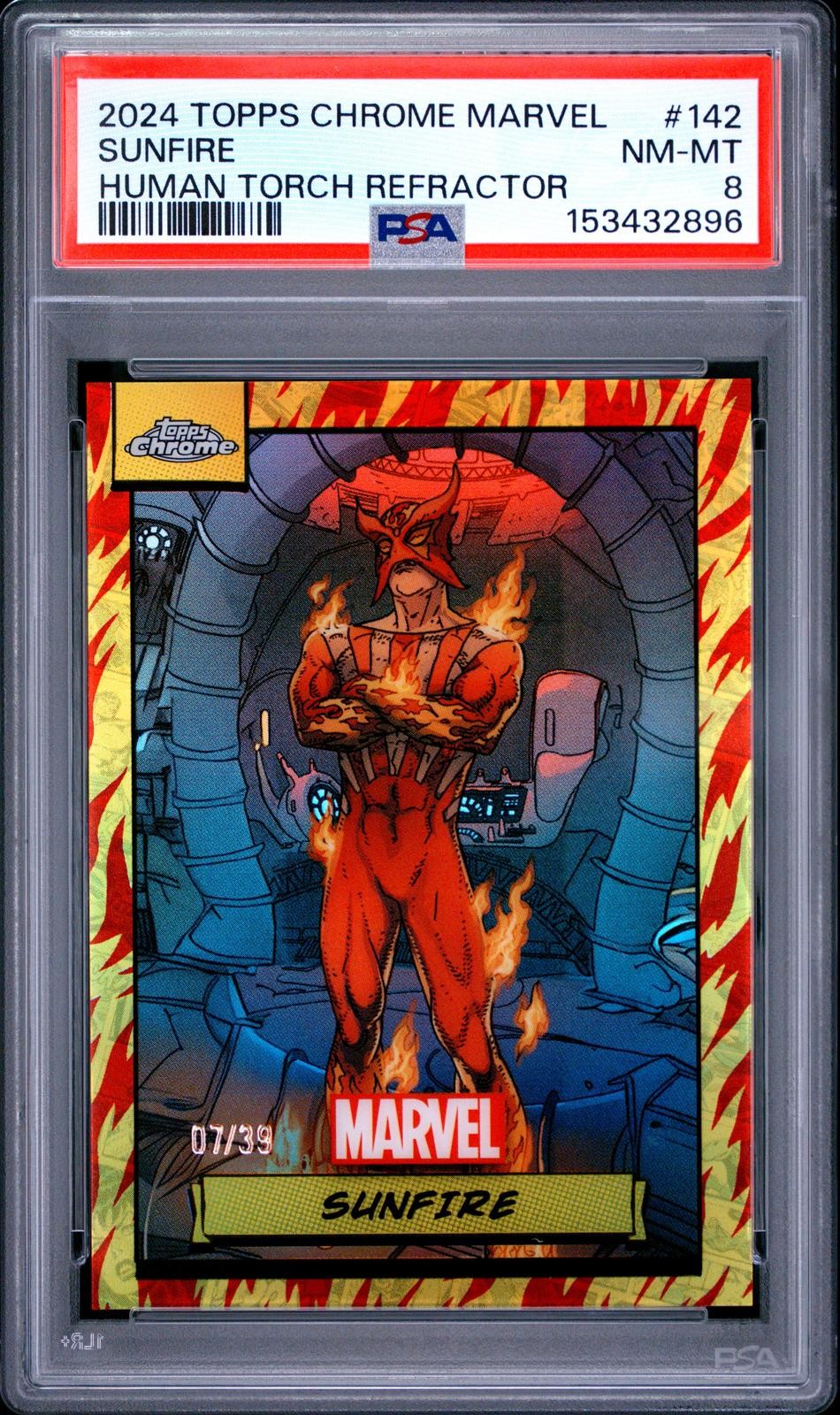 2024 Topps Chrome Marvel #142 Sunfire Human Torch Refractor PSA 8 2024 Topps Chrome Marvel #142 Sunfire Human Torch Refractor PSA 8