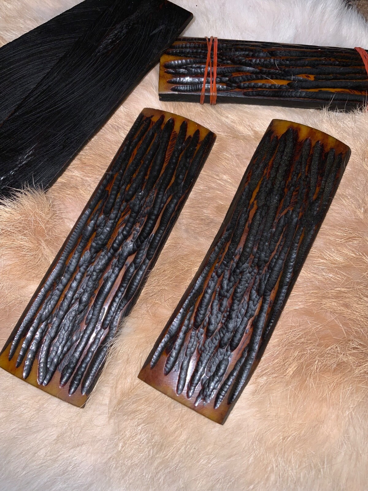 Antler Jigged Camel Bone Scales, 5” X 1/1/2” X 1/4”, knife making, Nice amber. Antler Jigged Camel Bone Scales, 5” X 1/1/2” X 1/4”, knife making, Nice amber.