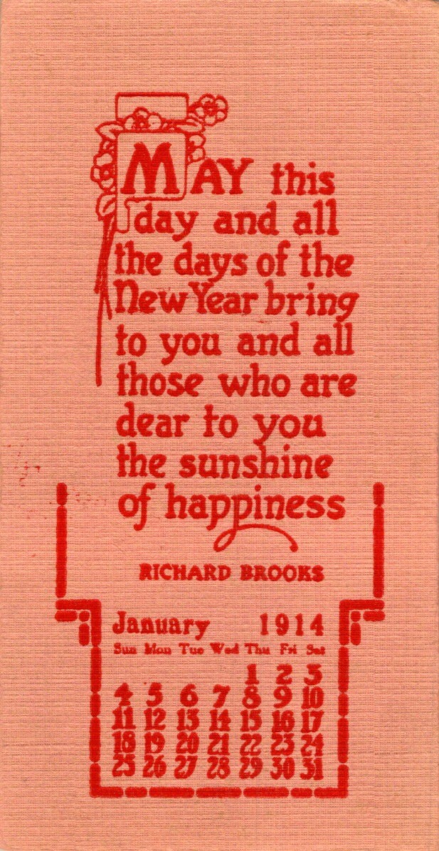 1914 Richard Brooks New Year Blotter Salmon Red Ink Calendar Peach 1914 Richard Brooks New Year Blotter Salmon Red Ink Calendar Peach