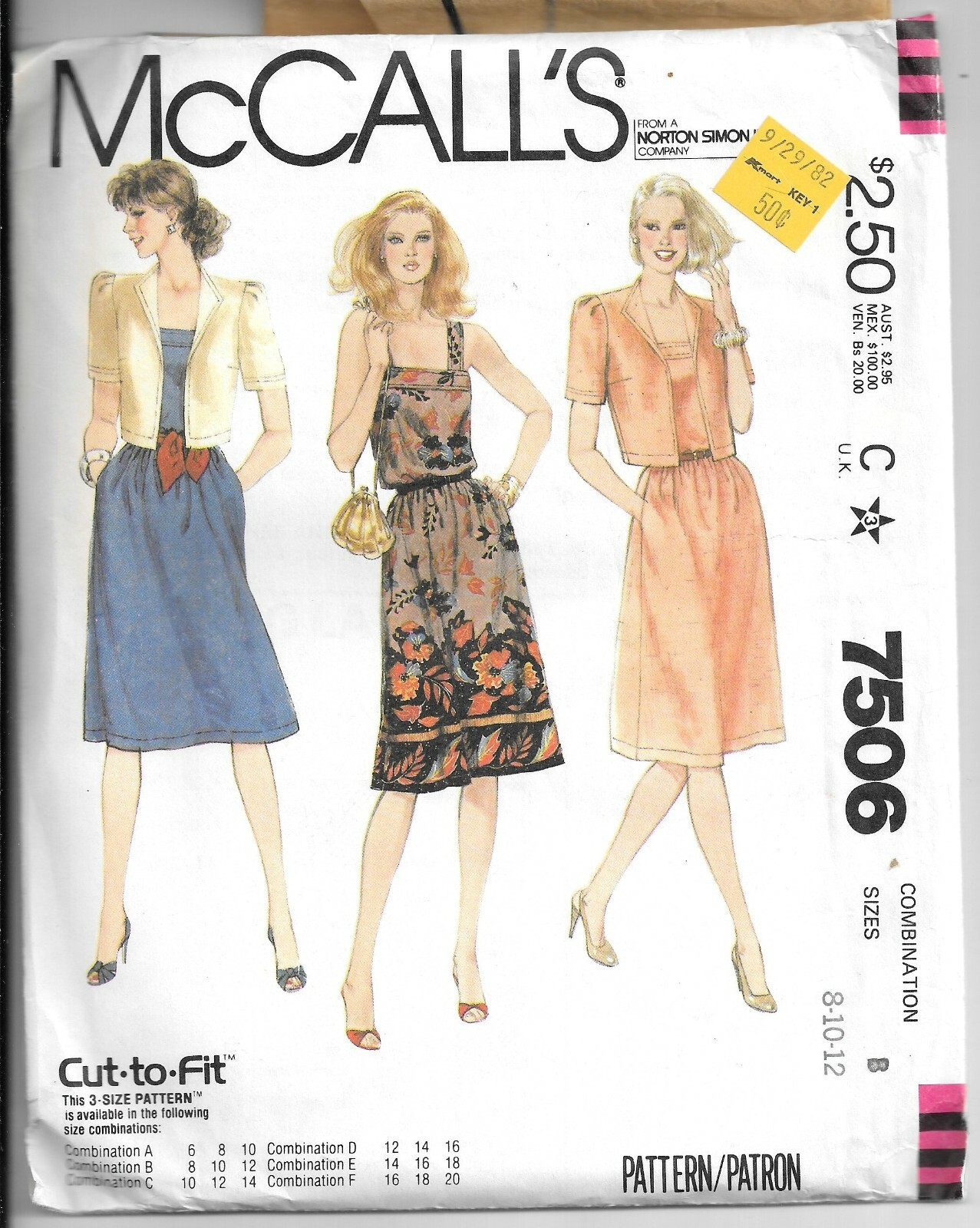 McCall's 7506, Vintage Sewing Pattern, Sizes 8-10-12 Misses' Jacket and Dress McCall's 7506, Vintage Sewing Pattern, Sizes 8-10-12 Misses' Jacket and Dress