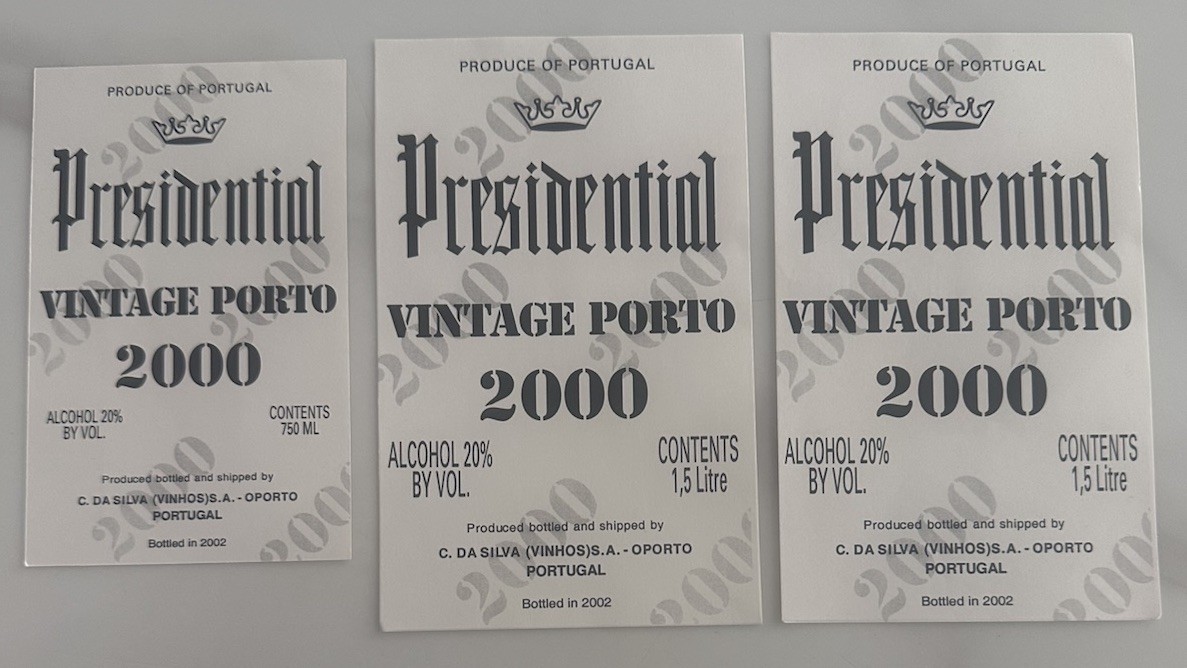 3 Labels - Vintage Porto 2000 Presidential Port Portugal