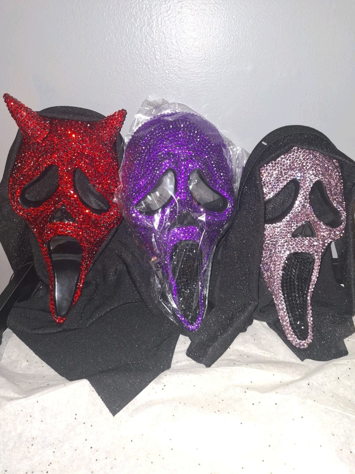 Ghost Face Scream Pink Devil Purple Bedazzled Rhinestone Bling Mask Set Ghost Face Scream Pink Devil Purple Bedazzled Rhinestone Bling Mask Set