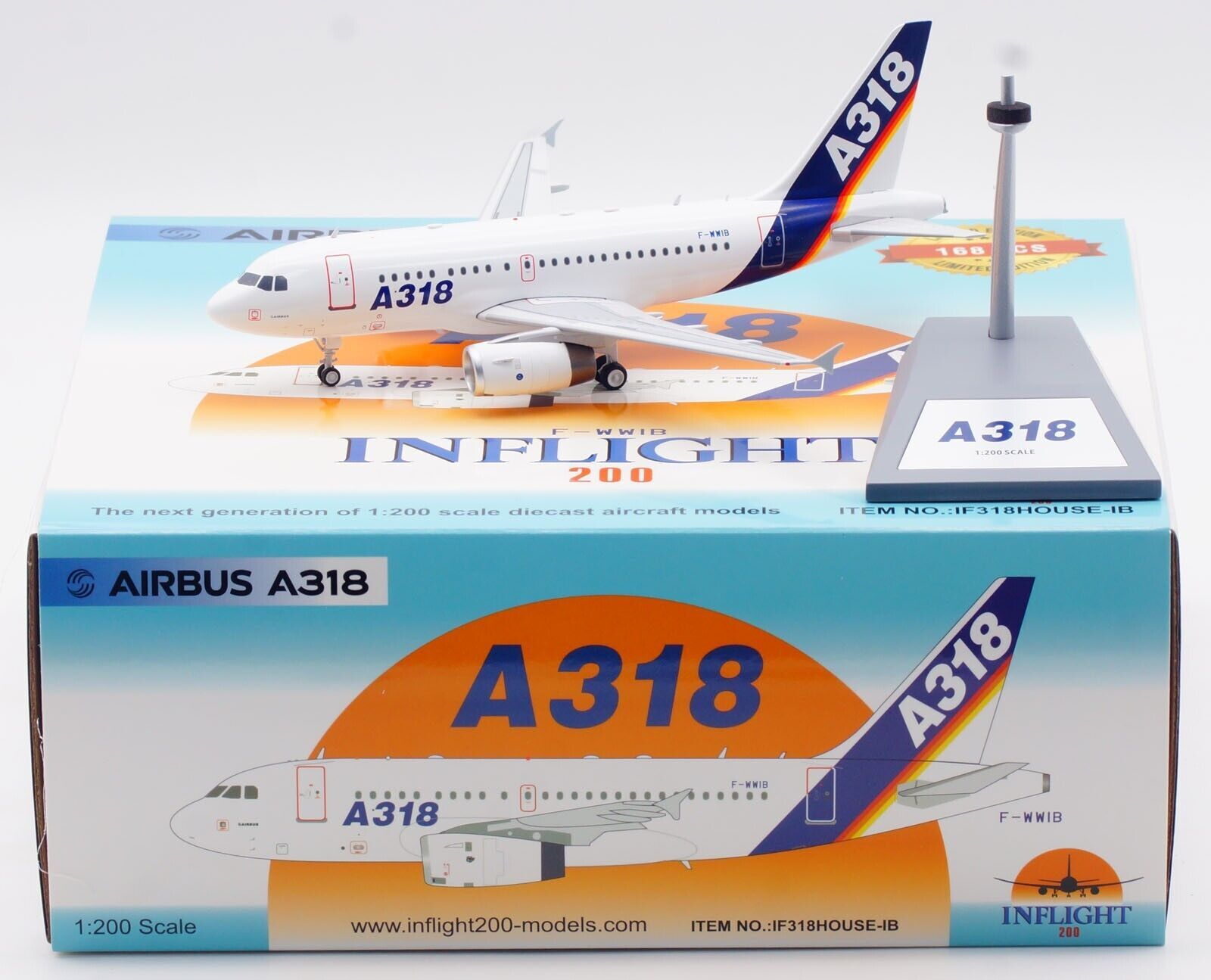 INFLIGHT 1/200 Airbus A318-122 "House Color" Diecast F-WWIB Aircraft Jet Model INFLIGHT 1/200 Airbus A318-122 "House Color" Diecast F-WWIB Aircraft Jet Model