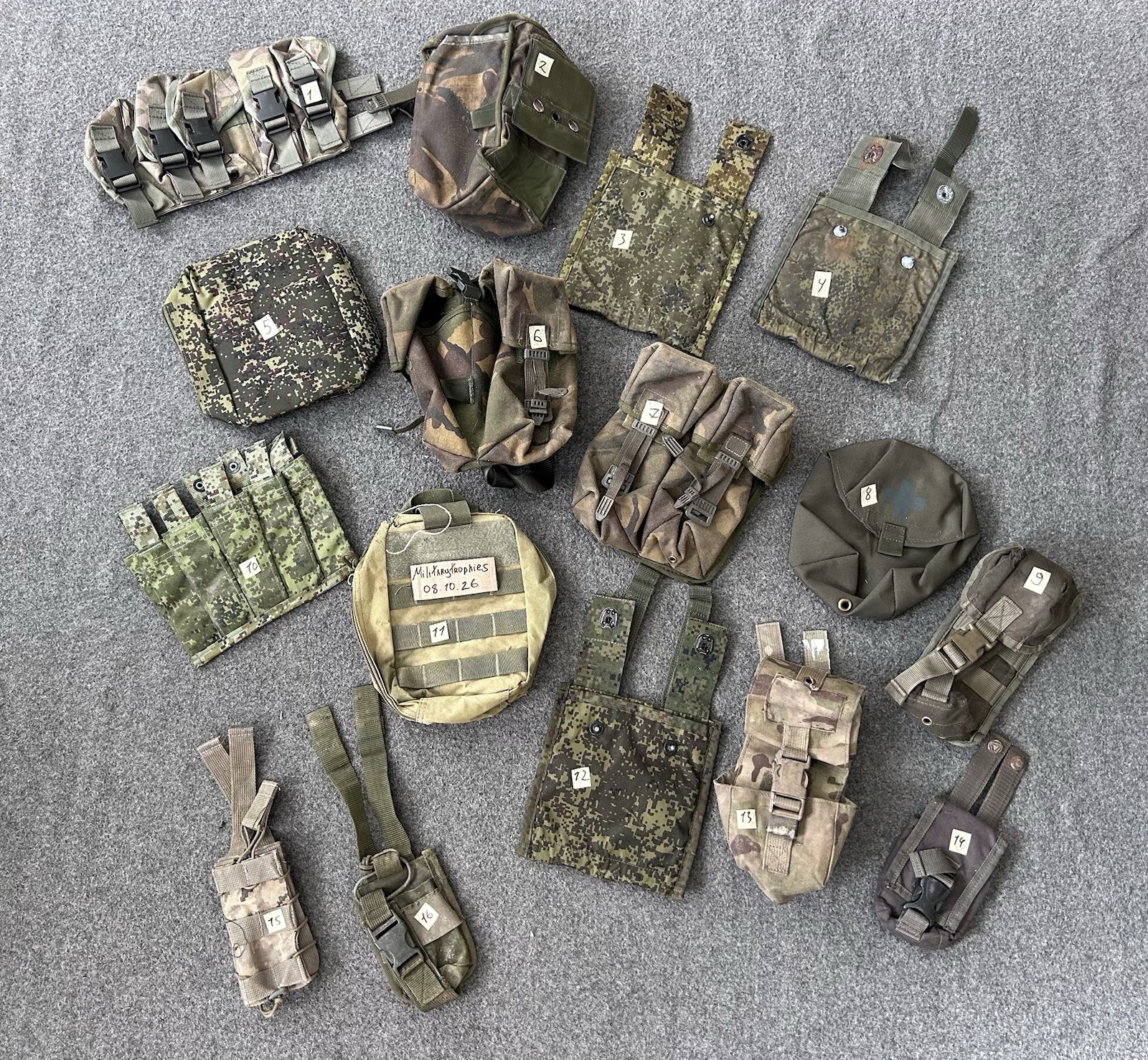 16 Russian & Ukrainian Military Pouches, Entrenching Tool, First Aid Pouch 16 Russian & Ukrainian Military Pouches, Entrenching Tool, First Aid Pouch