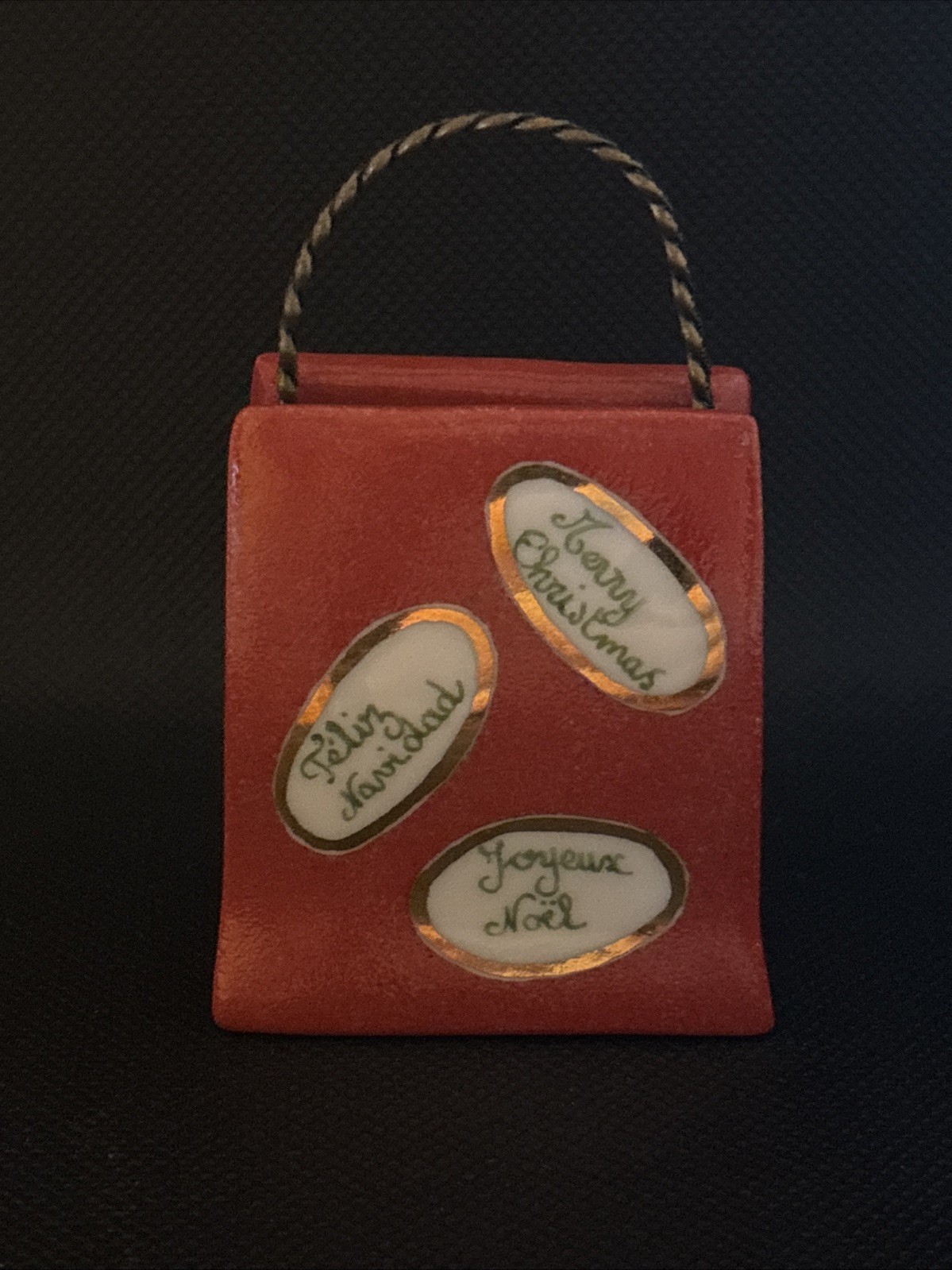 Limoges Christmas Shopping Bag Trinket Box Limoges Christmas Shopping Bag Trinket Box