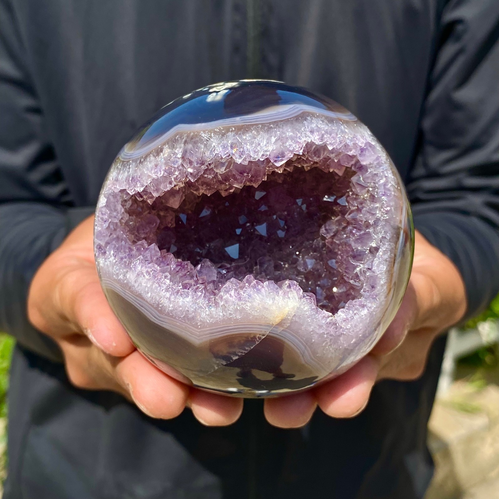 1.21LB Natural Agate Open Smile Sphere Amethyst Geode Healing Wealth Crystal Dec 1.21LB Natural Agate Open Smile Sphere Amethyst Geode Healing Wealth Crystal Dec