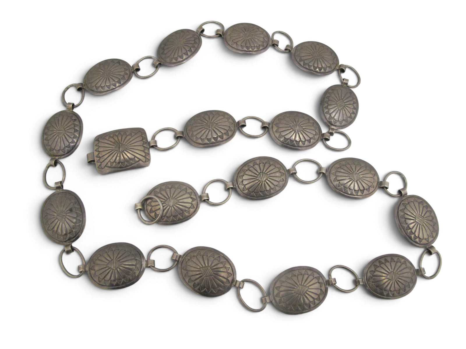 Vintage NAVAJO Native American Sterling Silver Sunburst 39" Concho Belt RYB