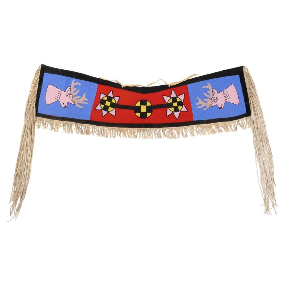 Old Native American Handmade Beaded Deer Antler Saddle Bag Western Hide Fringe Old Native American Handmade Beaded Deer Antler Saddle Bag Western Hide Fringe