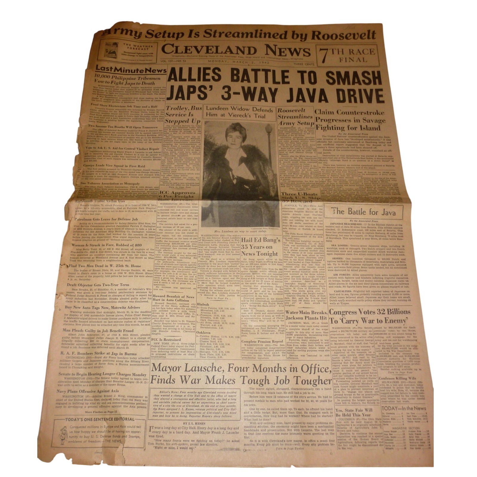 Vintage 1942 Cleveland News Newspaper WWII Battle of Java Philippine Moros FDR Vintage 1942 Cleveland News Newspaper WWII Battle of Java Philippine Moros FDR