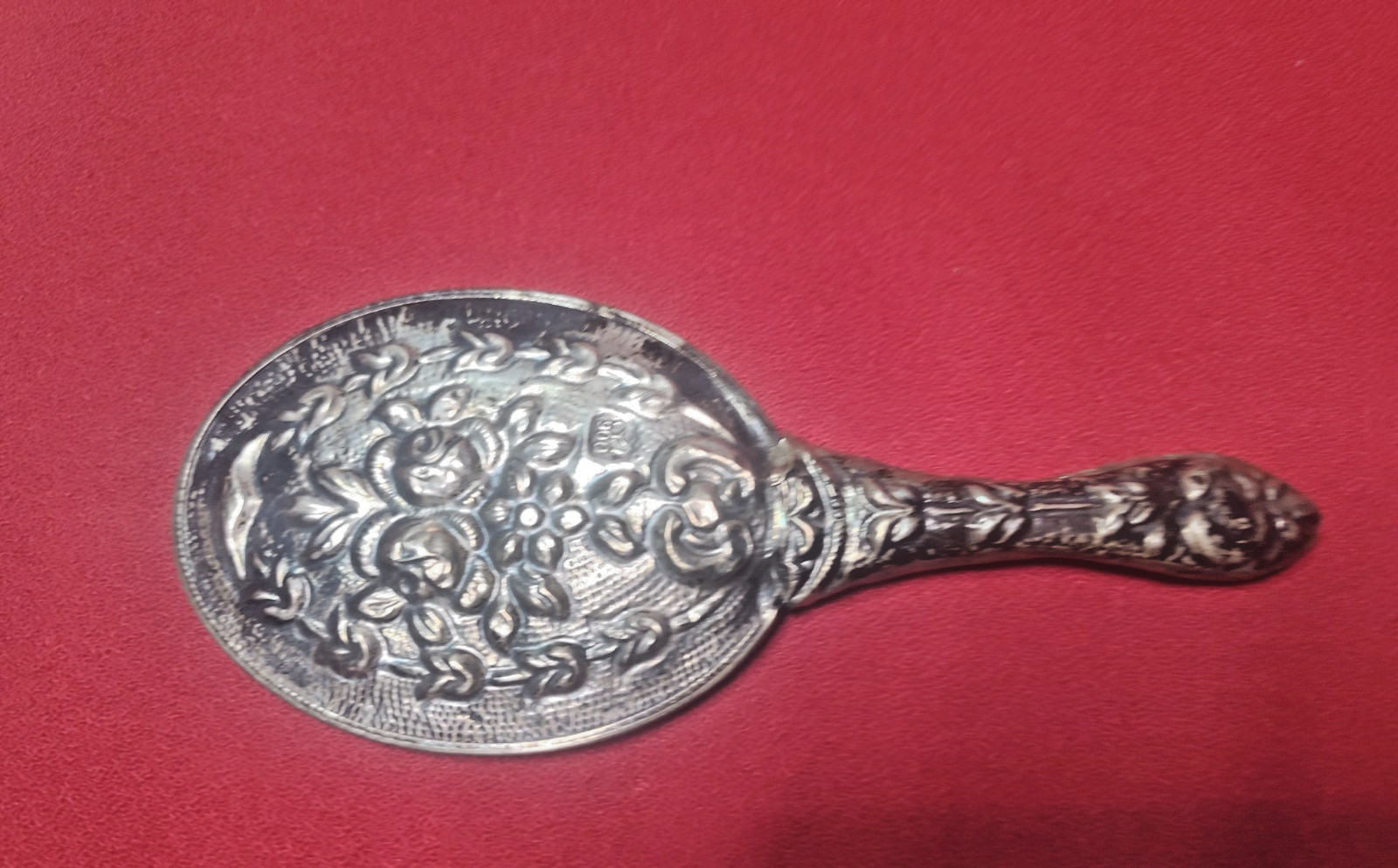 Vintage 900 Silver Hand Mirror Floral Repousse Design Vintage 900 Silver Hand Mirror Floral Repousse Design