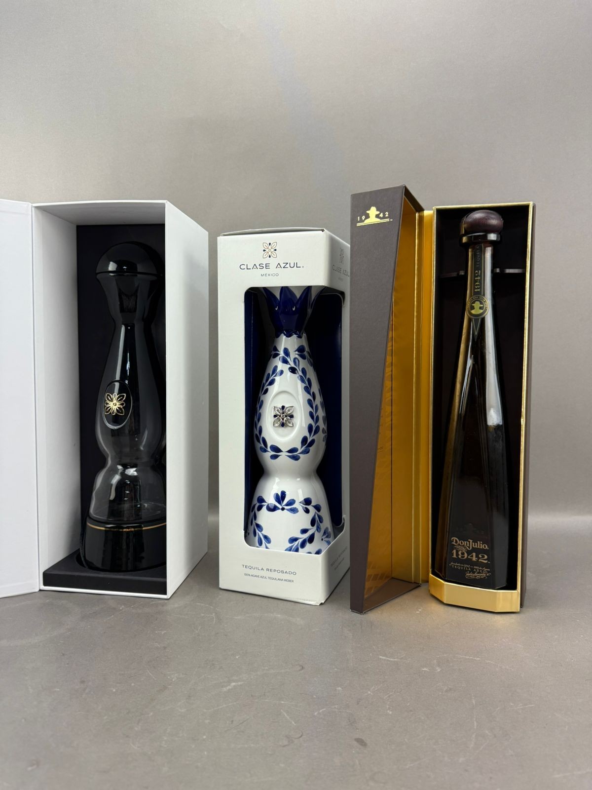 Lot of 3 EMPTY Bottles Clase Azul Gold Clase Azul Reposado Don Julio 1942 Lot of 3 EMPTY Bottles Clase Azul Gold Clase Azul Reposado Don Julio 1942