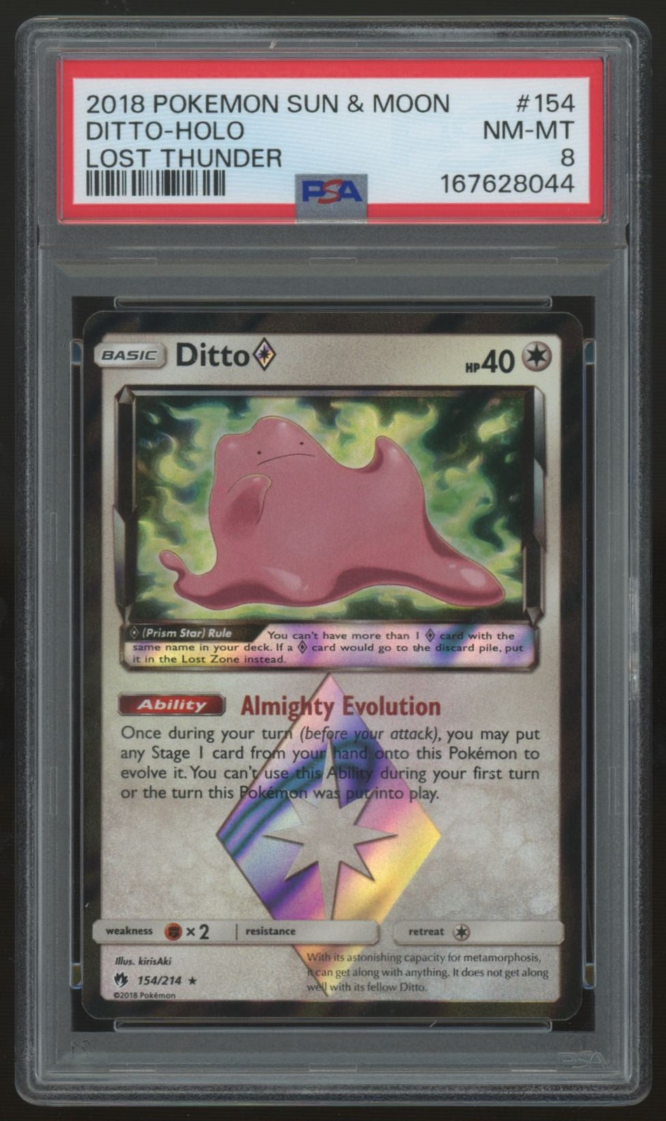 2018 Pokemon Ditto Prism Star Lost Thunder Holo #154 PSA 8 2018 Pokemon Ditto Prism Star Lost Thunder Holo #154 PSA 8