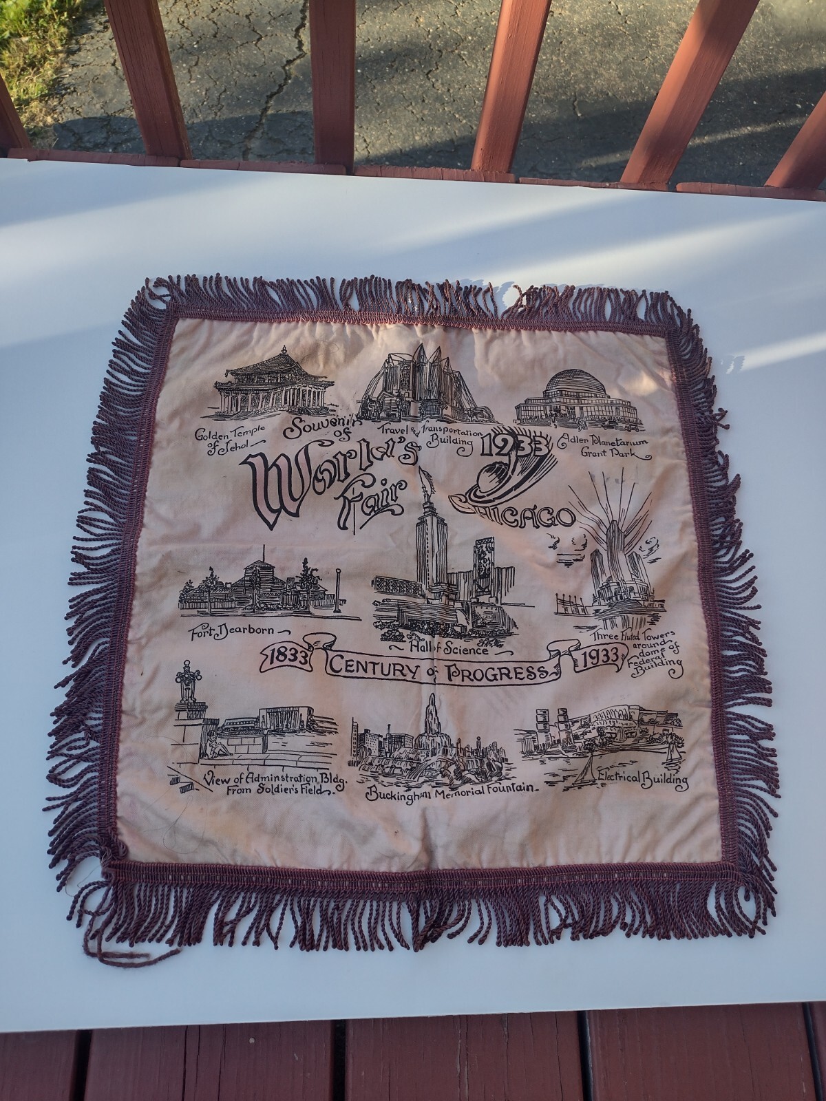 (2) Vintage 30s 1933-1934 CHICAGO WORLDS FAIR Souvenir Satin Pillowcase + Banner (2) Vintage 30s 1933-1934 CHICAGO WORLDS FAIR Souvenir Satin Pillowcase + Banner