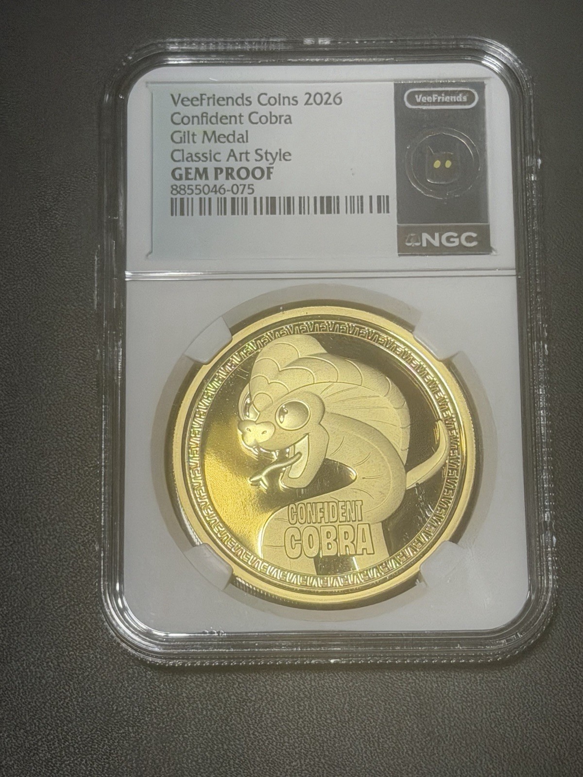 VeeFriends 2026 Confident Cobra Gilt Medal Classic Art Style NGC GEM PROOF VeeFriends 2026 Confident Cobra Gilt Medal Classic Art Style NGC GEM PROOF