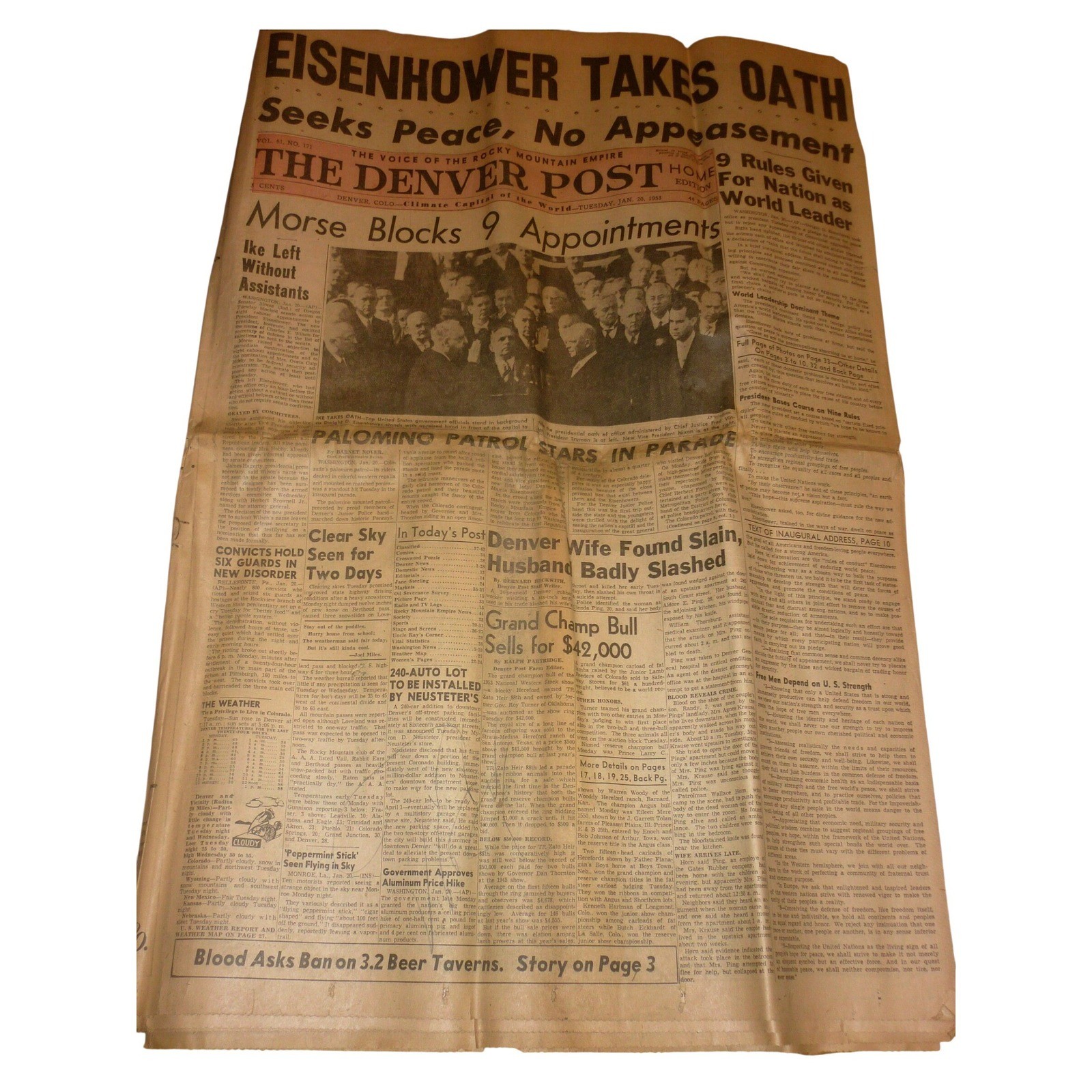 Vintage 1953 Denver Post Newspaper Eisenhower Inauguration Ford Dodge Ads Vintage 1953 Denver Post Newspaper Eisenhower Inauguration Ford Dodge Ads