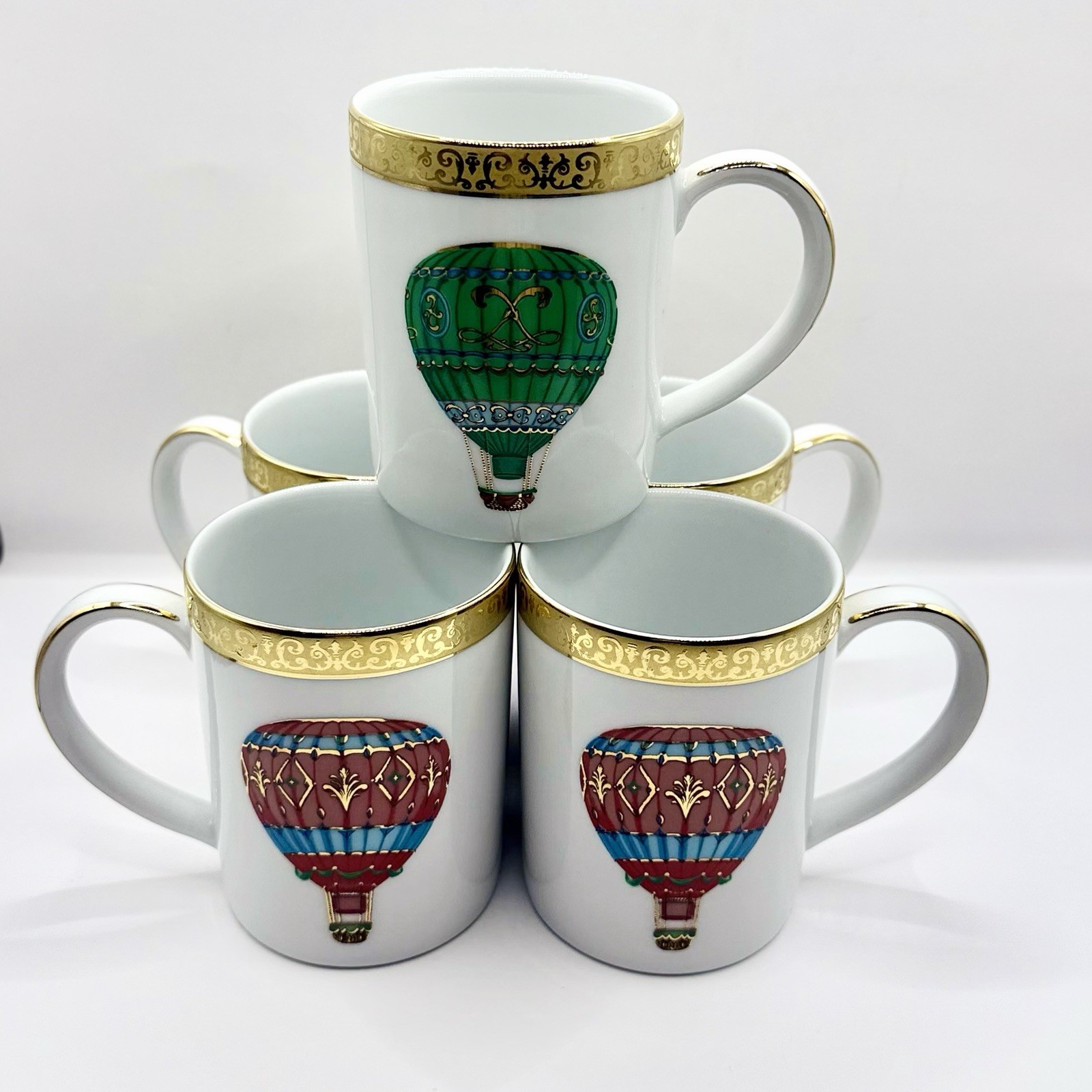 Vtg Royal Gallery Gold Buffet Hot Air Balloon Mugs Federated Dept Stores 5 Set Vtg Royal Gallery Gold Buffet Hot Air Balloon Mugs Federated Dept Stores 5 Set