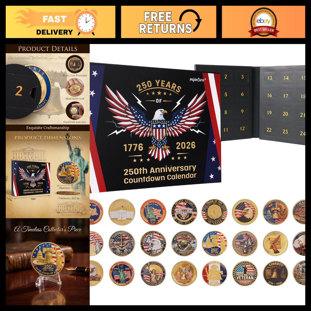 24PCS USA 250th Anniversary Commemorative Coin Gift Set, 2026 Patriotic Gift for 24PCS USA 250th Anniversary Commemorative Coin Gift Set, 2026 Patriotic Gift for