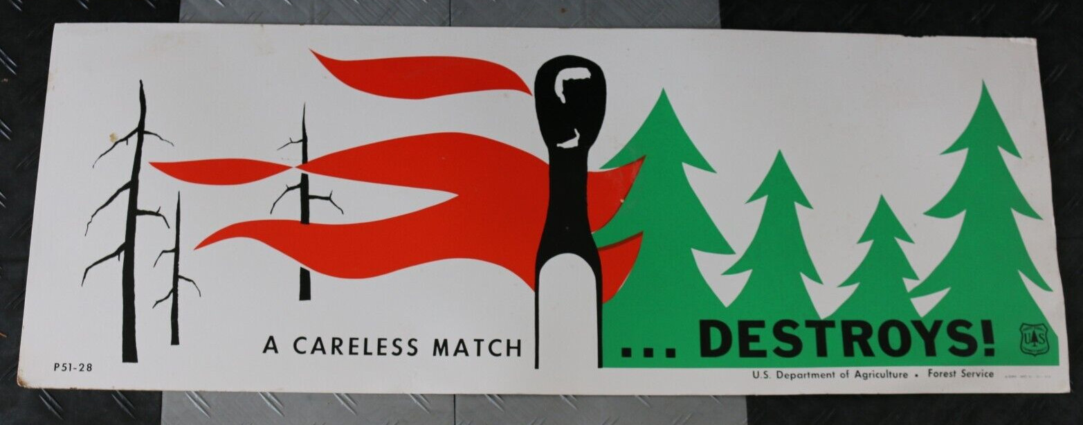 Vintage 1972 U.S. Department of Agriculture 44"x16 cardboard sign protect forest