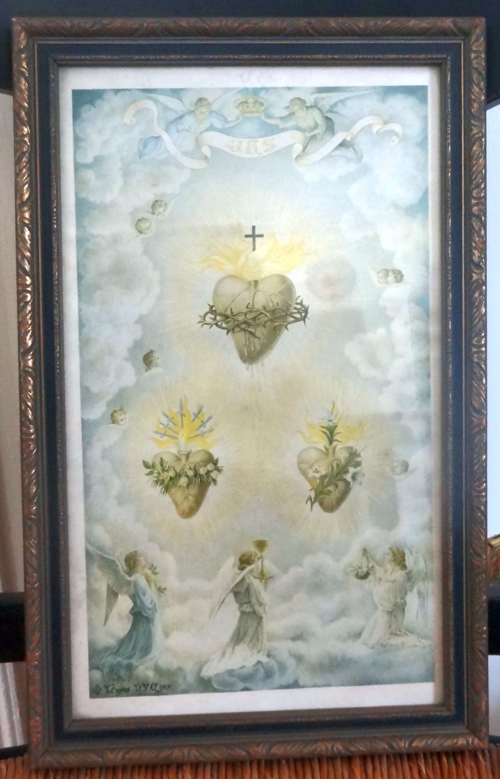 Vintage Three Hearts of the Holy Family 1919 Corpus Christi Monastery Lyons, N.Y