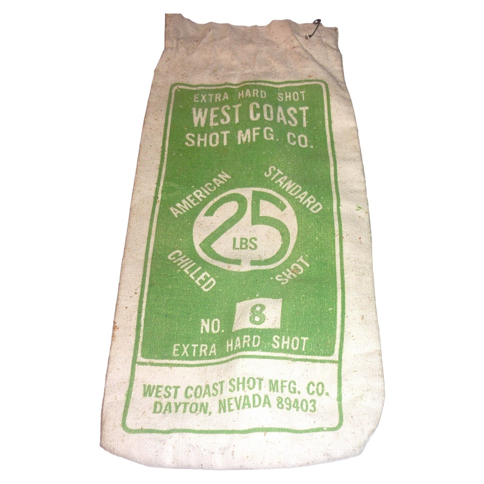 Vintage West Coast Shot Mfg Co Canvas Bag 25 Lbs Dayton Nevada Lead Shot No 8 Vintage West Coast Shot Mfg Co Canvas Bag 25 Lbs Dayton Nevada Lead Shot No 8