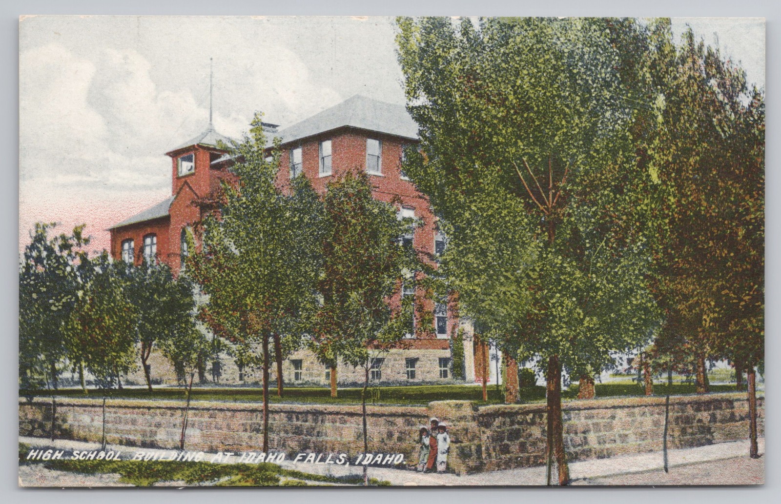 Vintage Idaho Falls Postcard c.1910 High School Building 3 Children Wheelock Vintage Idaho Falls Postcard c.1910 High School Building 3 Children Wheelock