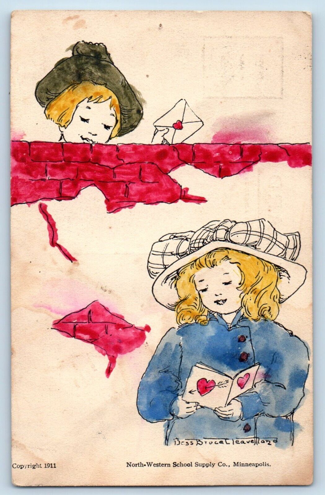 Buffalo Montana MT Postcard Valentine Girl With Letter Handpainted Art c1910\'s