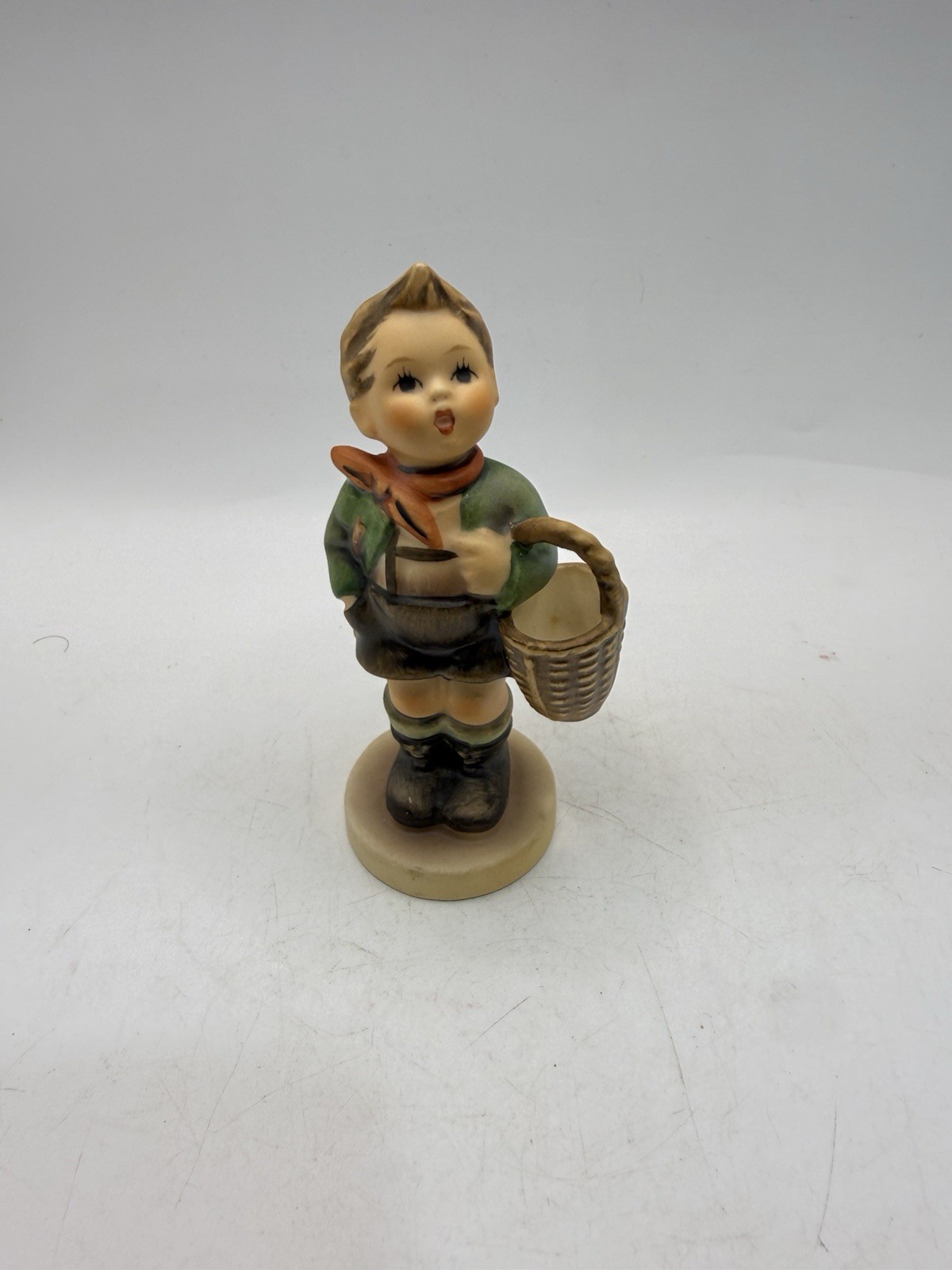 Vintage Goebel W Germany Boy Holding Basket Porcelain Figurine 4” *
