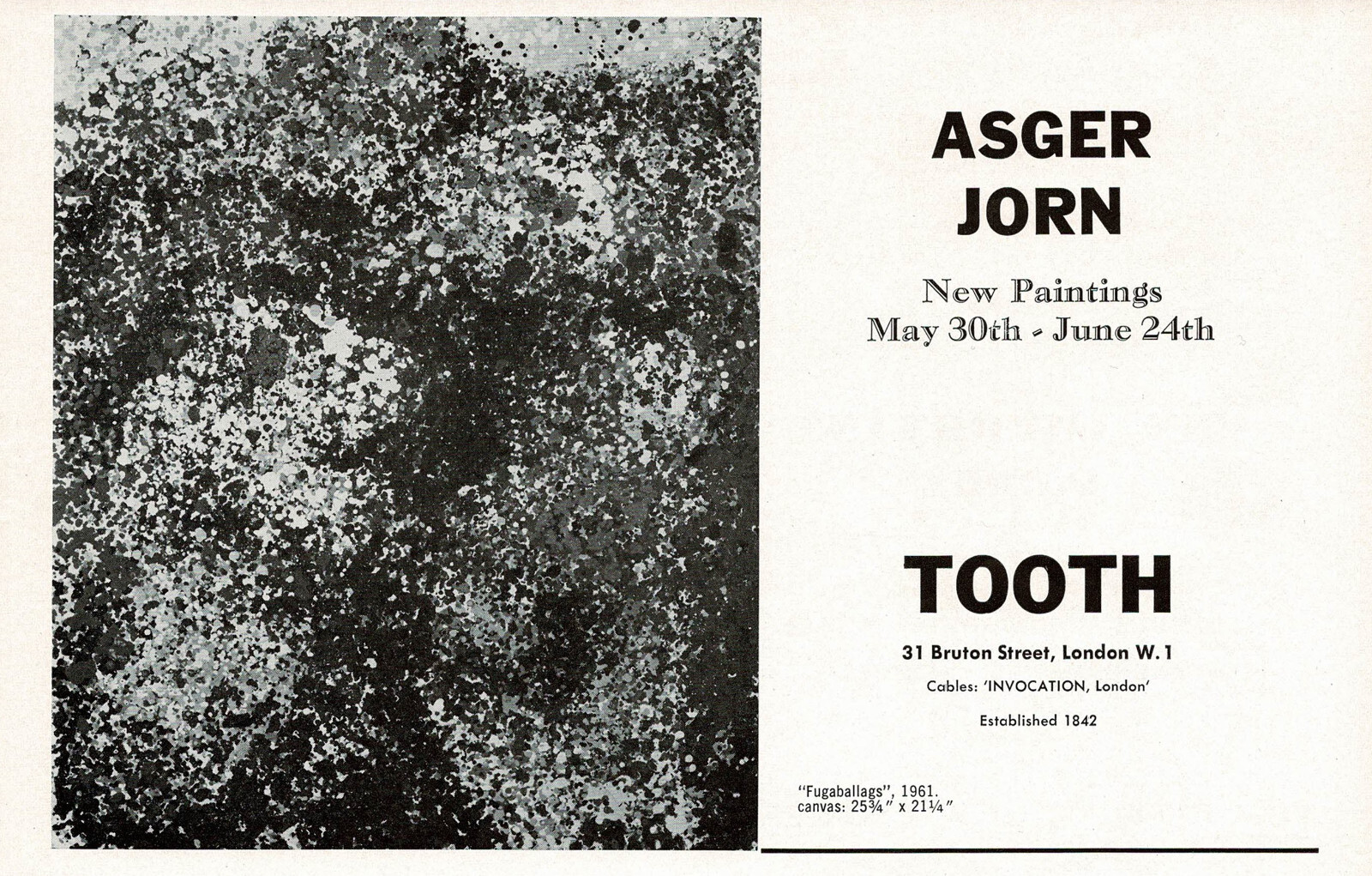 1960s Vintage Asger Jorn Art Exhibition Tooth Gallery London Original Print Ad 1960s Vintage Asger Jorn Art Exhibition Tooth Gallery London Original Print Ad